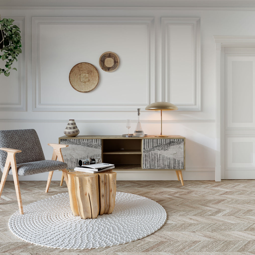 Meuble TV 2 portes GRAIN LINES effet chêne