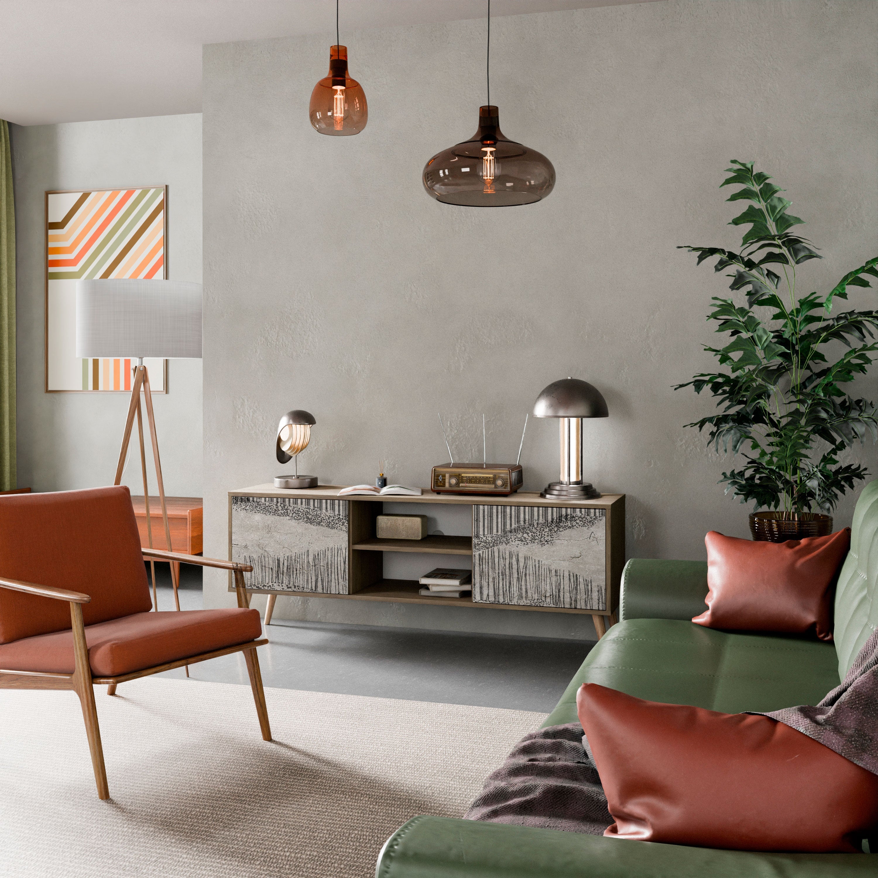 Meuble TV 2 portes GRAIN LINES effet chêne