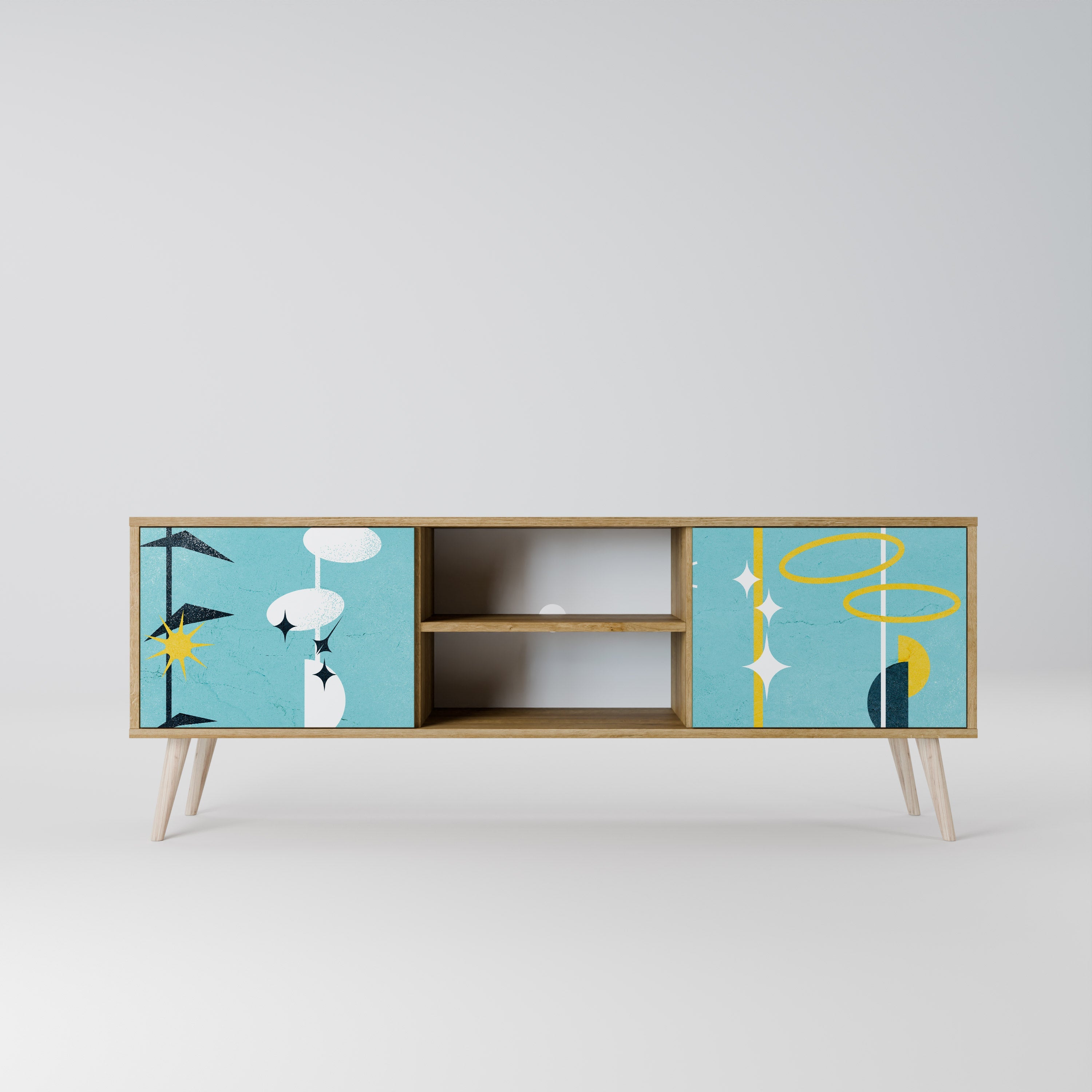 Meuble TV 2 portes PATHS TO HAPPINESS effet chêne