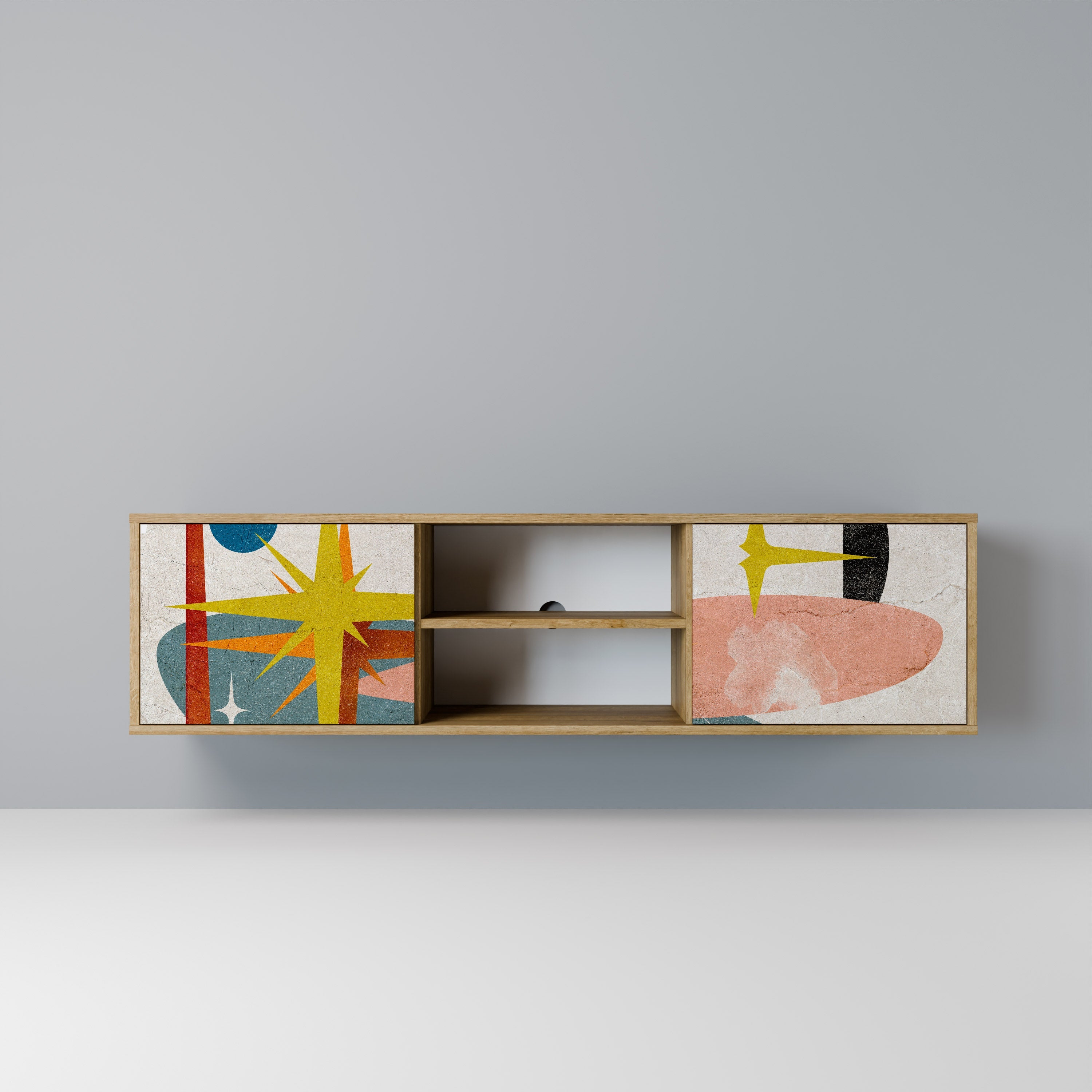 Meuble TV 2 portes INTERSTELLAR VIBES effet chêne