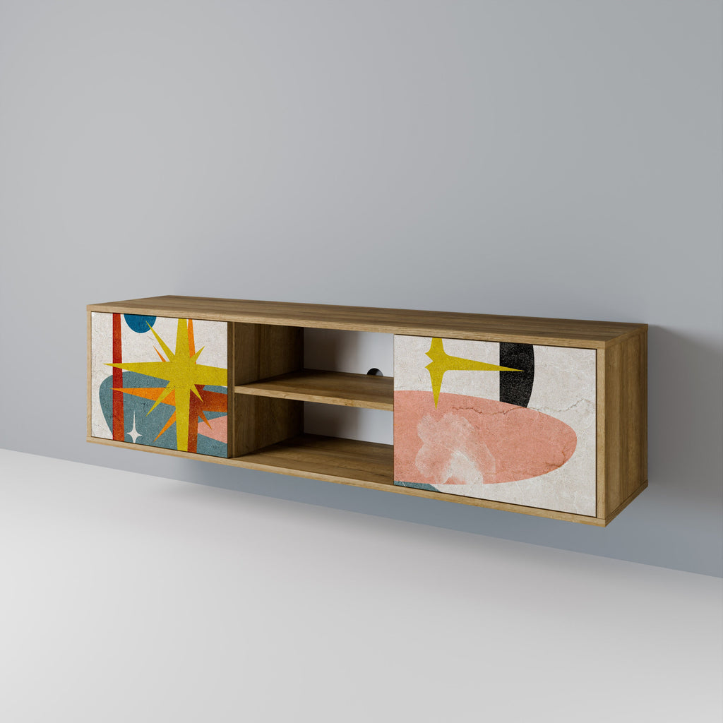Meuble TV 2 portes INTERSTELLAR VIBES effet chêne