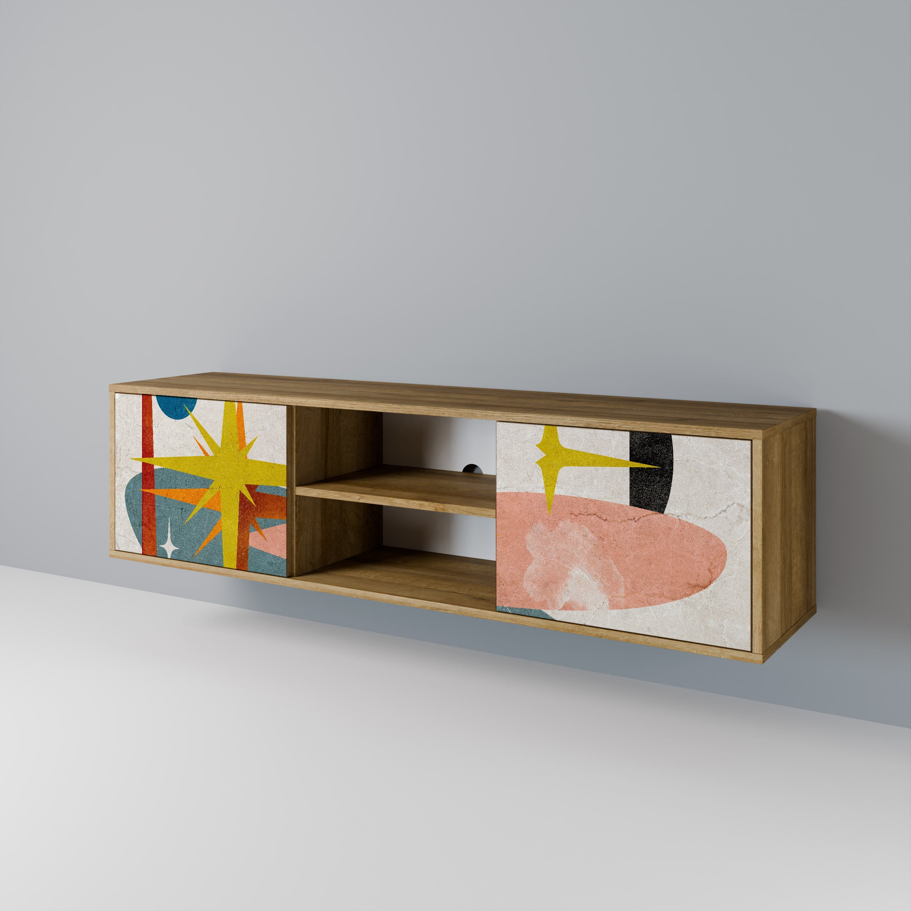 Meuble TV 2 portes INTERSTELLAR VIBES effet chêne
