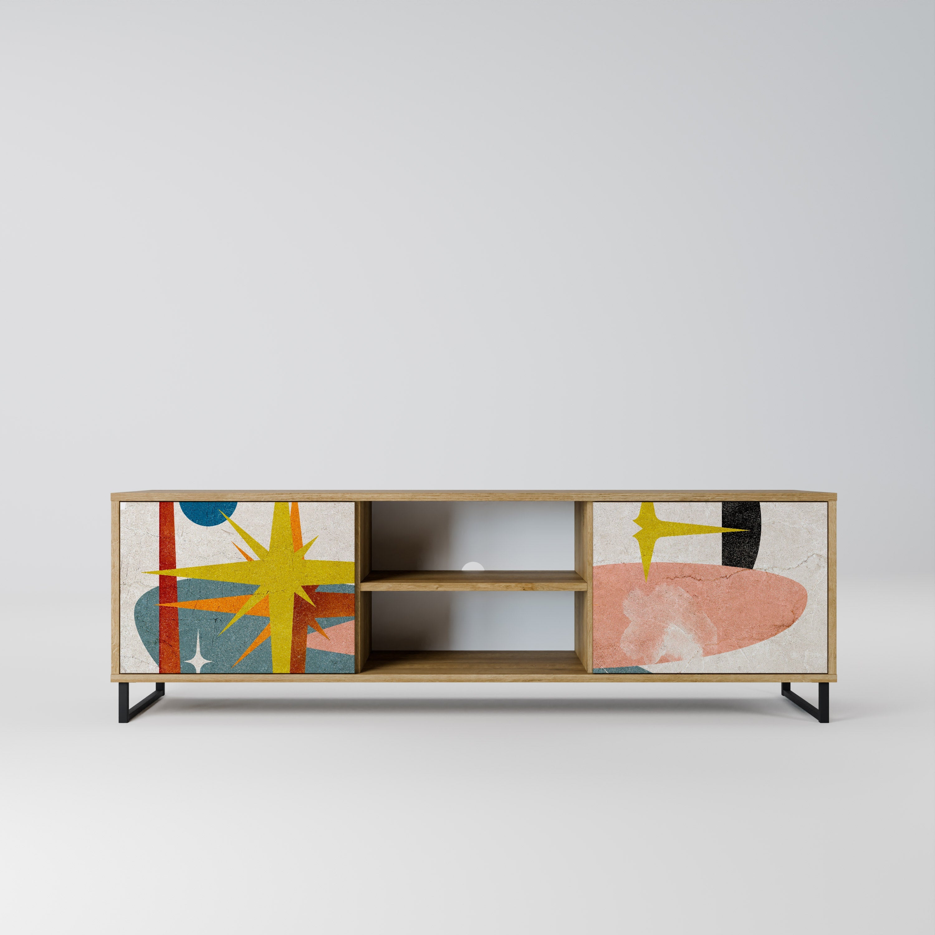 Meuble TV 2 portes INTERSTELLAR VIBES effet chêne