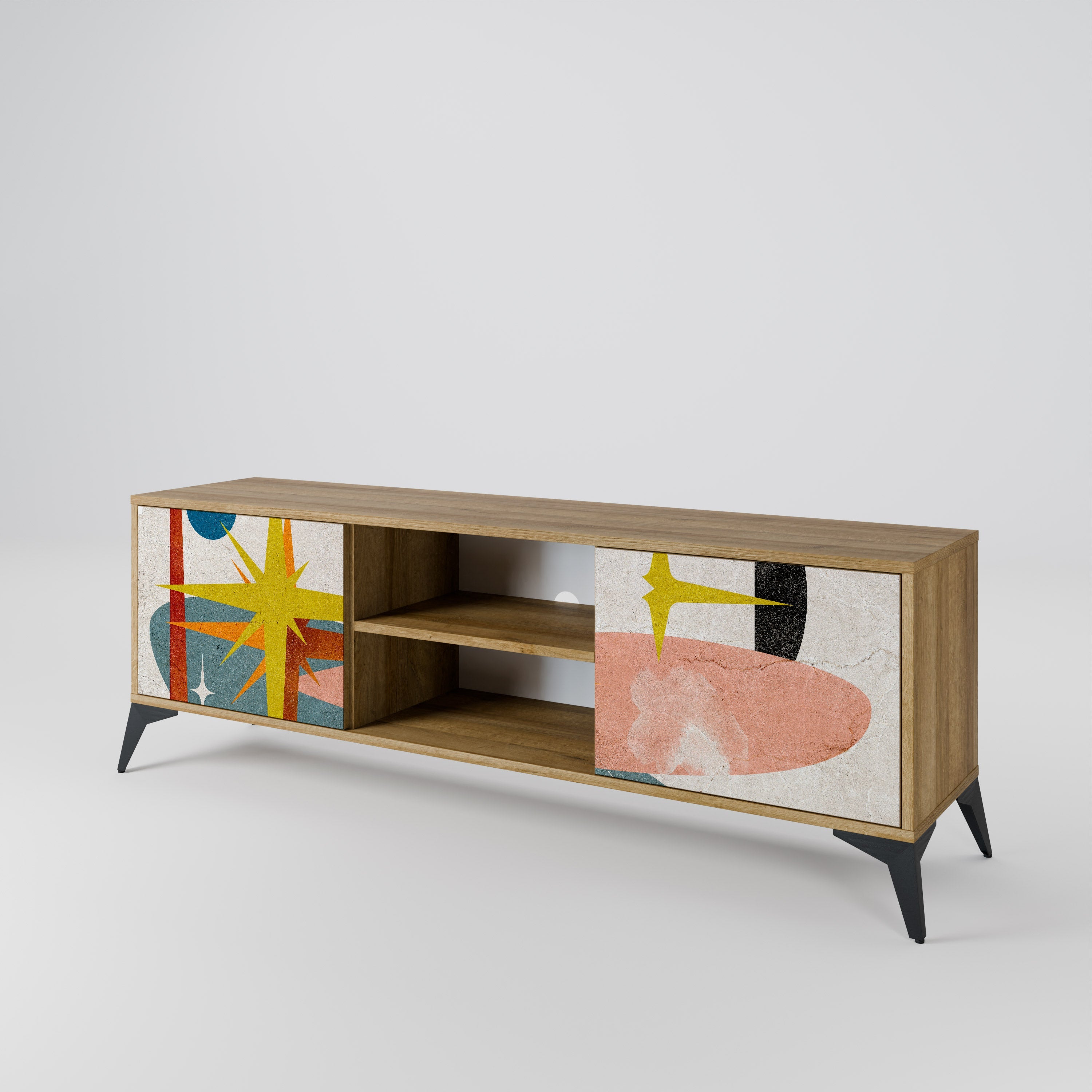 Meuble TV 2 portes INTERSTELLAR VIBES effet chêne