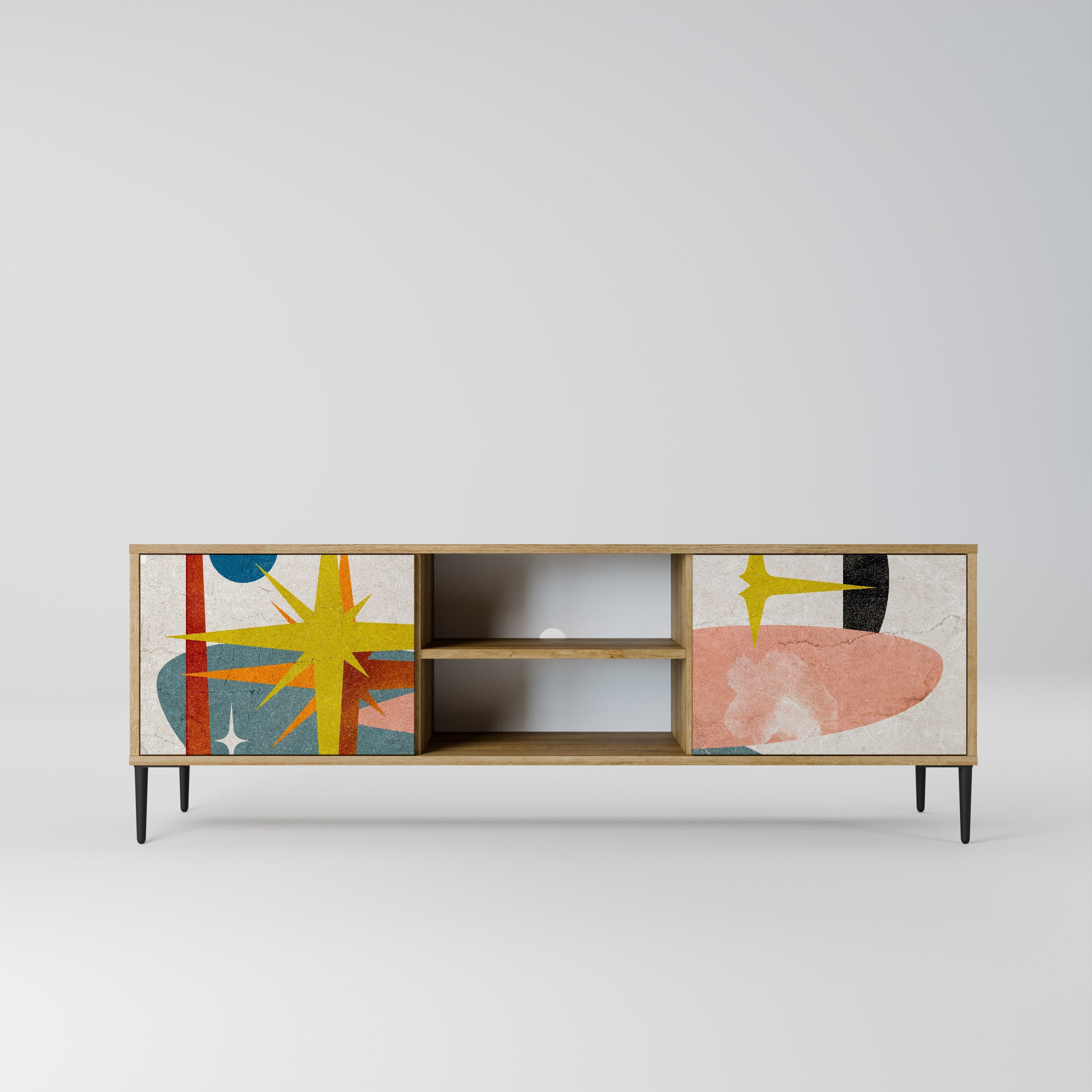 Meuble TV 2 portes INTERSTELLAR VIBES effet chêne