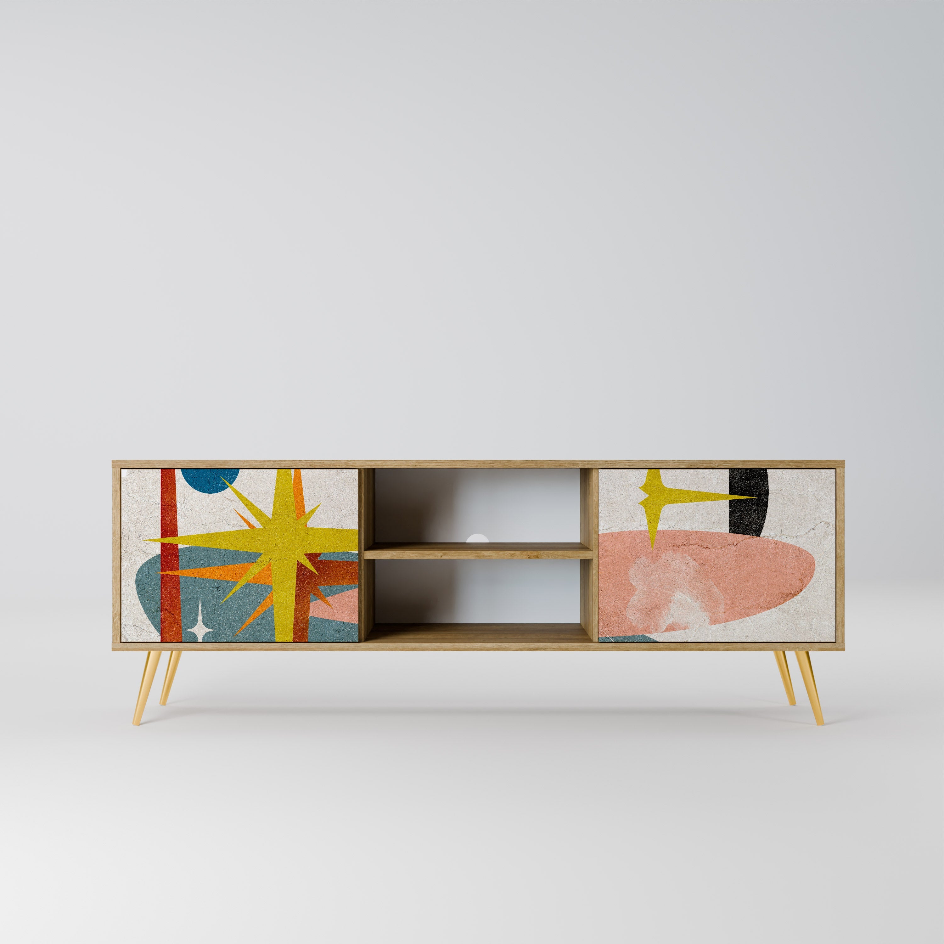 Meuble TV 2 portes INTERSTELLAR VIBES effet chêne