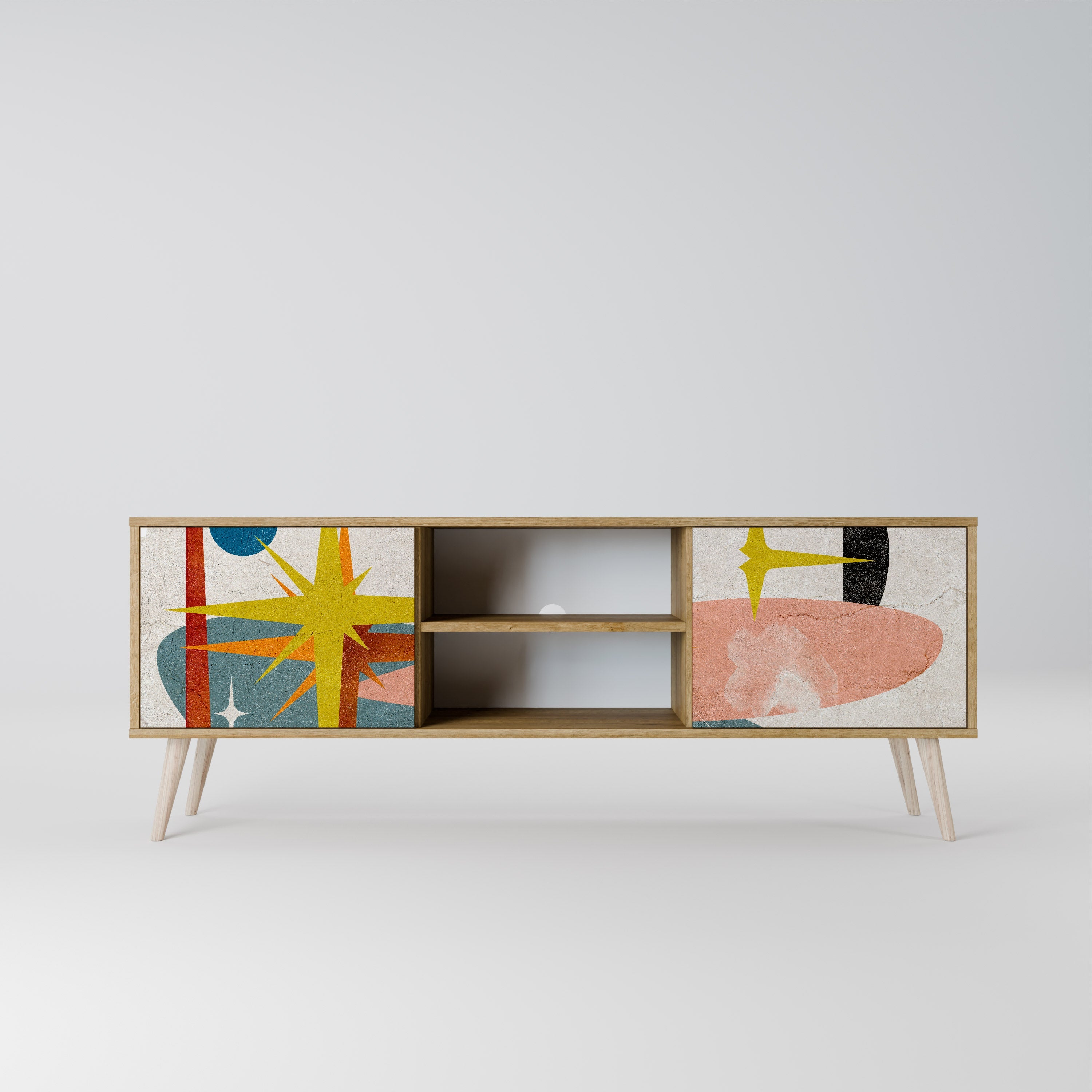 Meuble TV 2 portes INTERSTELLAR VIBES effet chêne