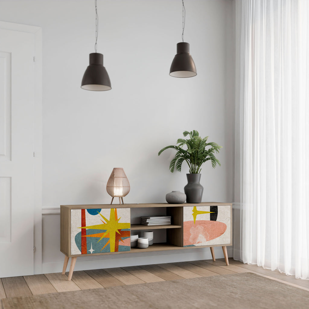 Meuble TV 2 portes INTERSTELLAR VIBES effet chêne