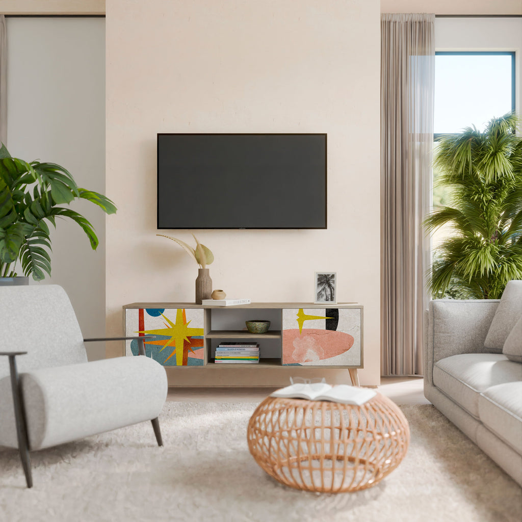 Meuble TV 2 portes INTERSTELLAR VIBES effet chêne