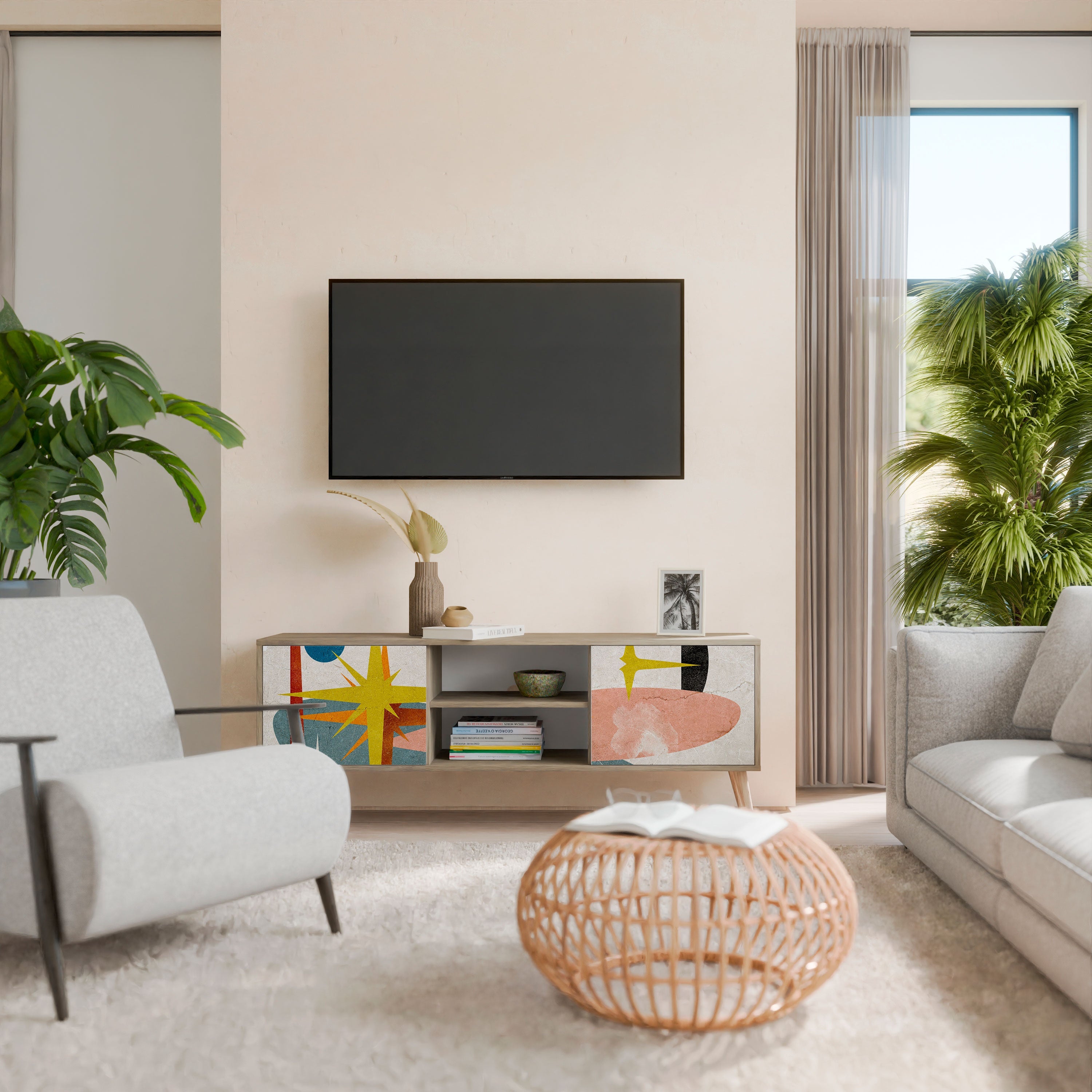 Meuble TV 2 portes INTERSTELLAR VIBES effet chêne