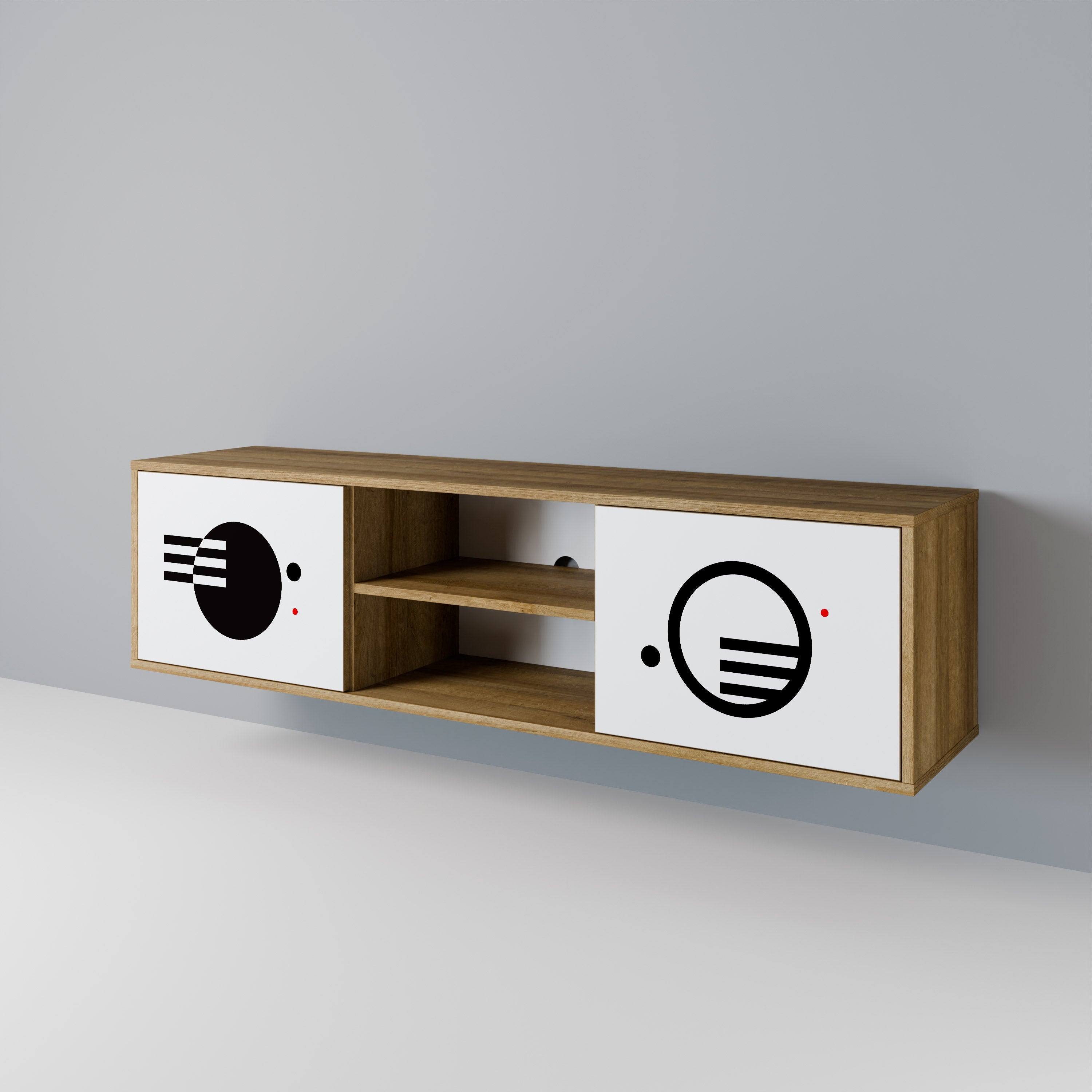 Meuble TV 2 portes effet chêne, combinaison noir et blanc