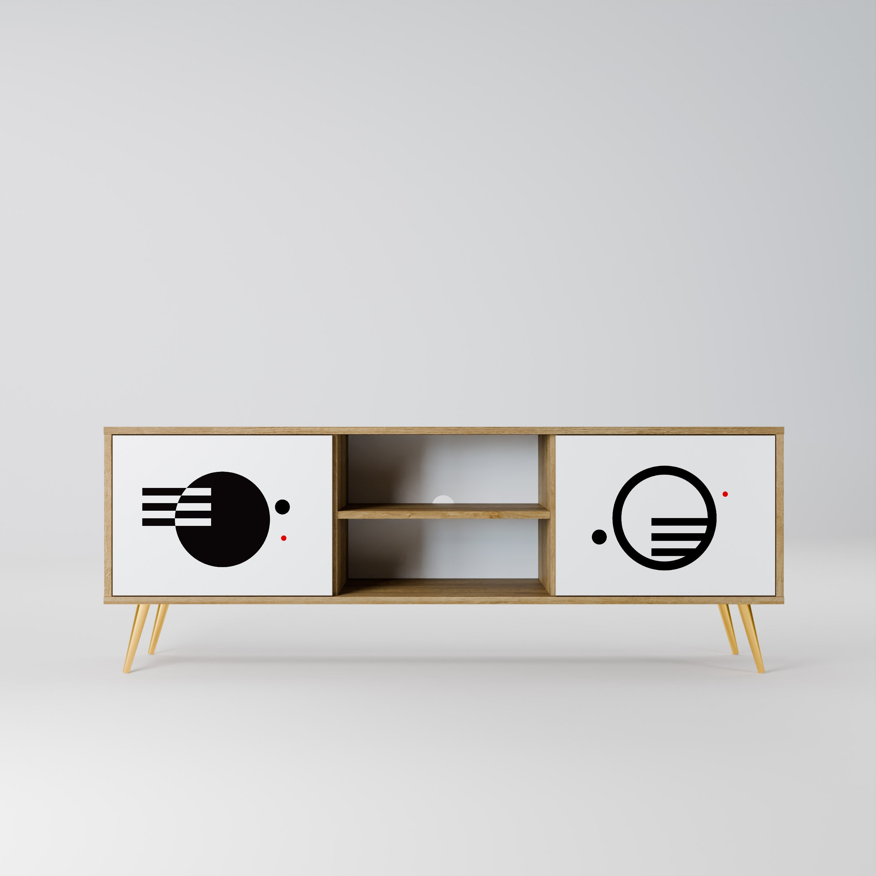 Meuble TV 2 portes effet chêne, combinaison noir et blanc