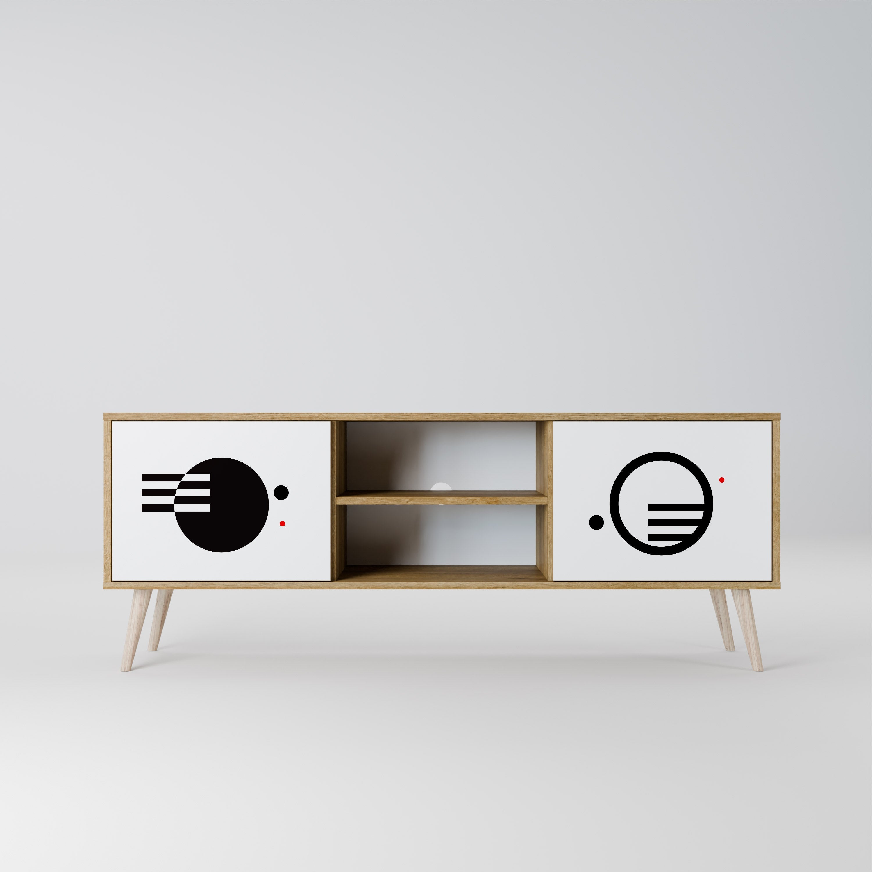 Meuble TV 2 portes effet chêne, combinaison noir et blanc