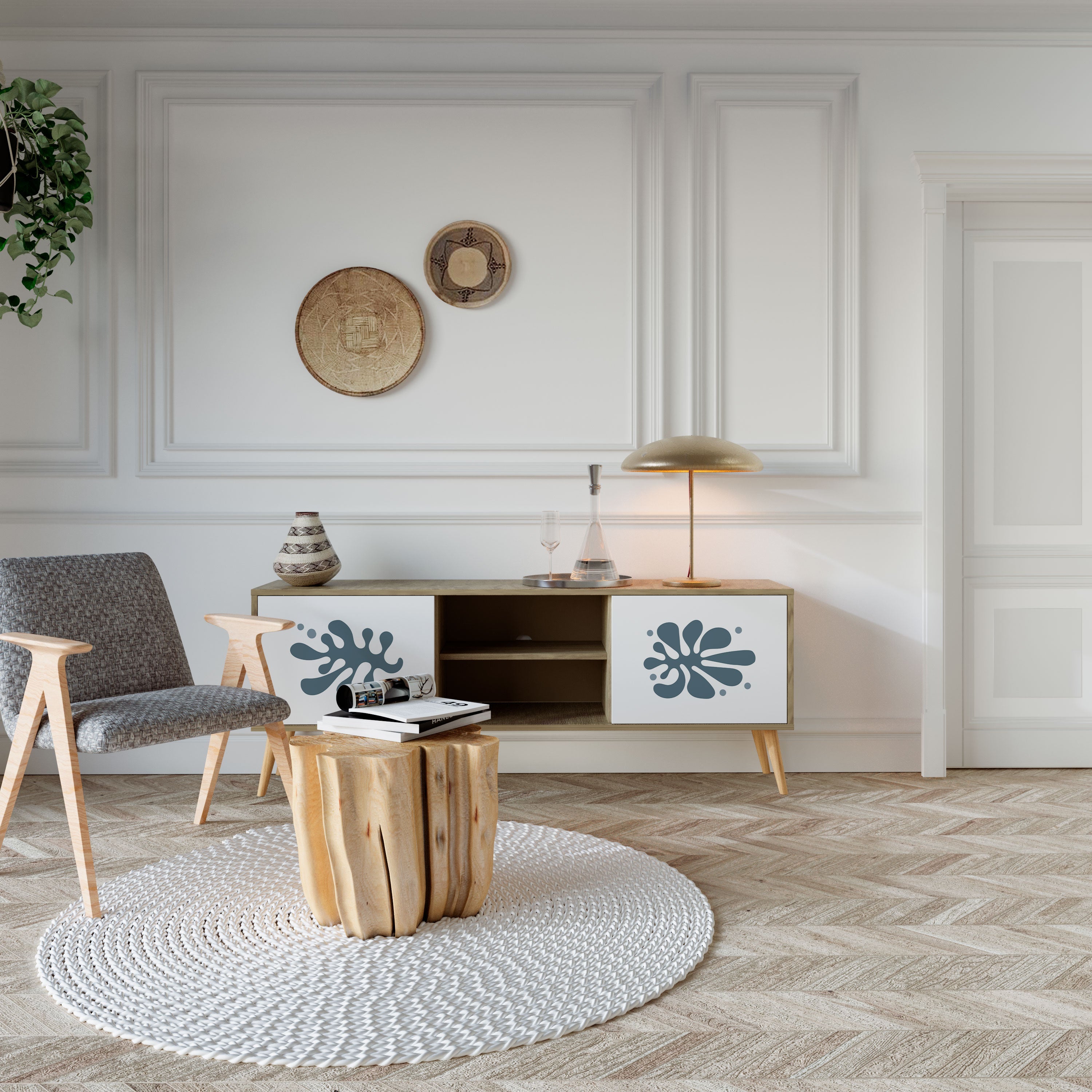 Meuble TV 2 portes WONDERLAND VEGETATION effet chêne