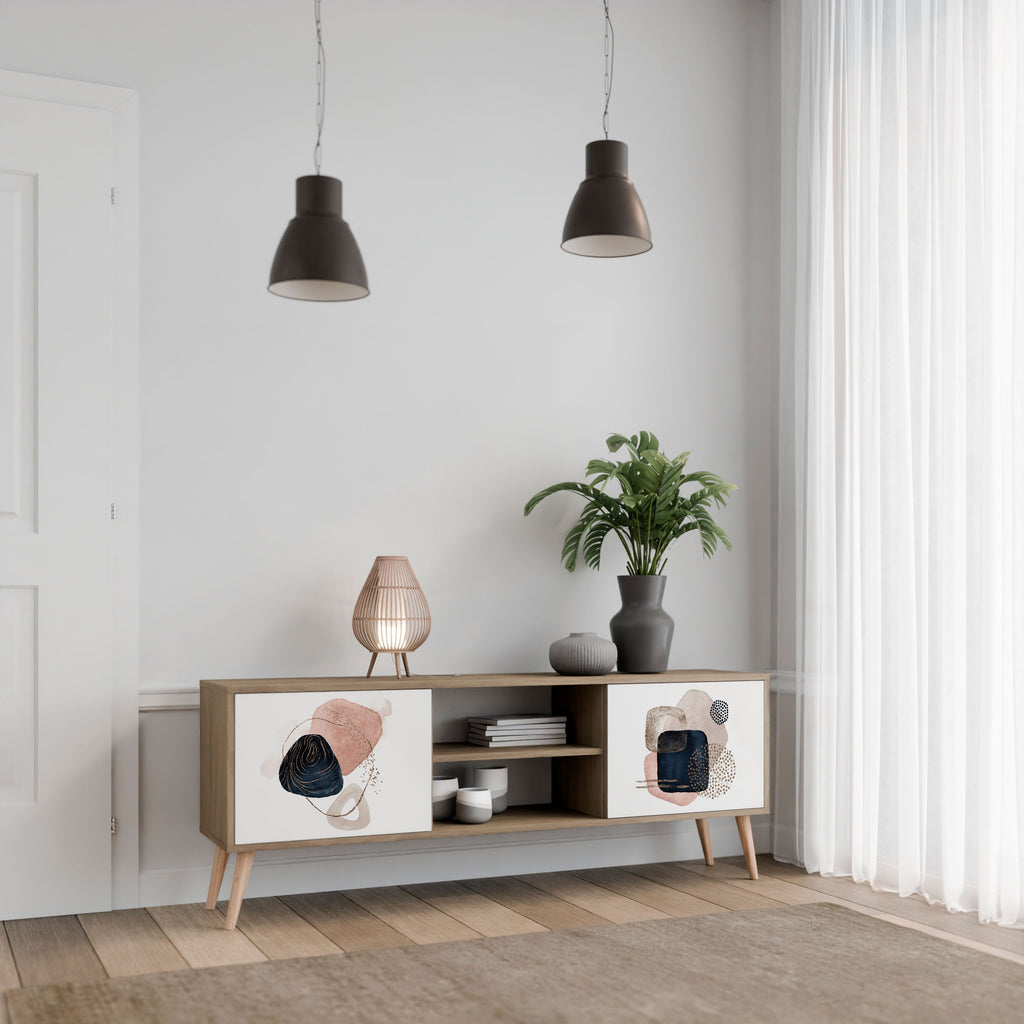 Meuble TV 2 portes COLORFUL SHAPES effet chêne