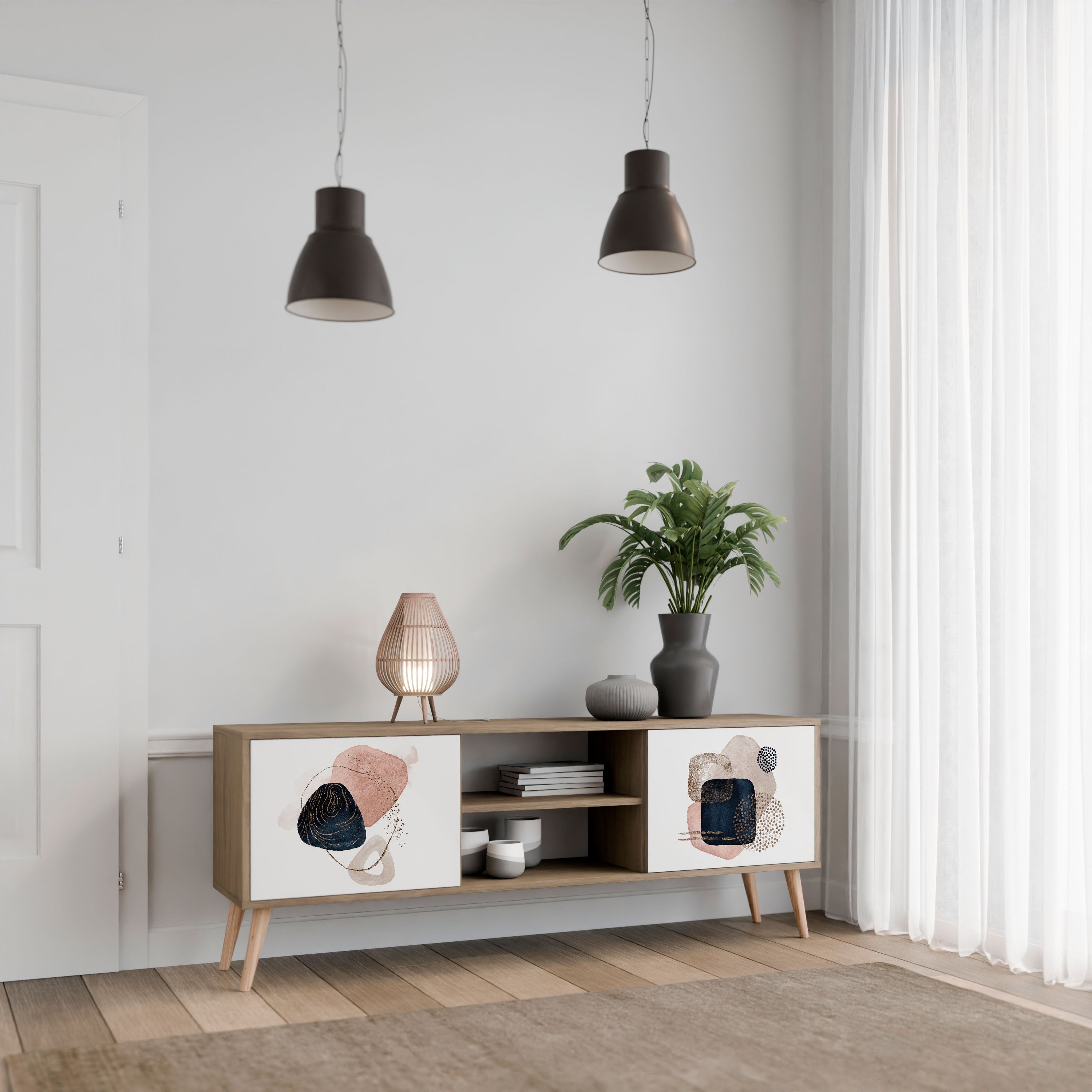 Meuble TV 2 portes COLORFUL SHAPES effet chêne