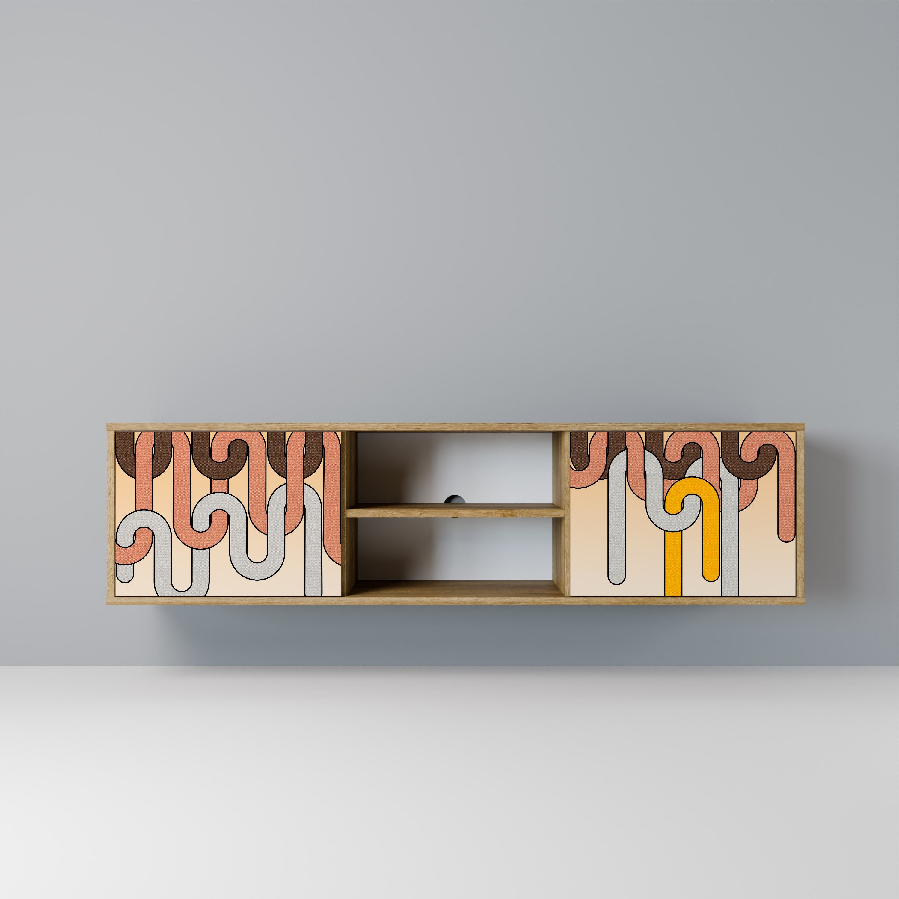 Meuble TV 2 portes COLORFUL STRINGS effet chêne