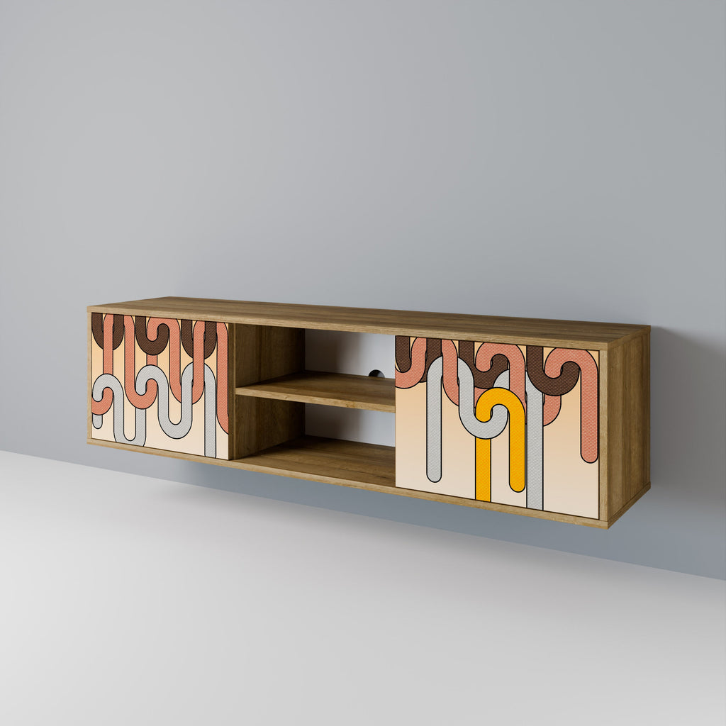 Meuble TV 2 portes COLORFUL STRINGS effet chêne