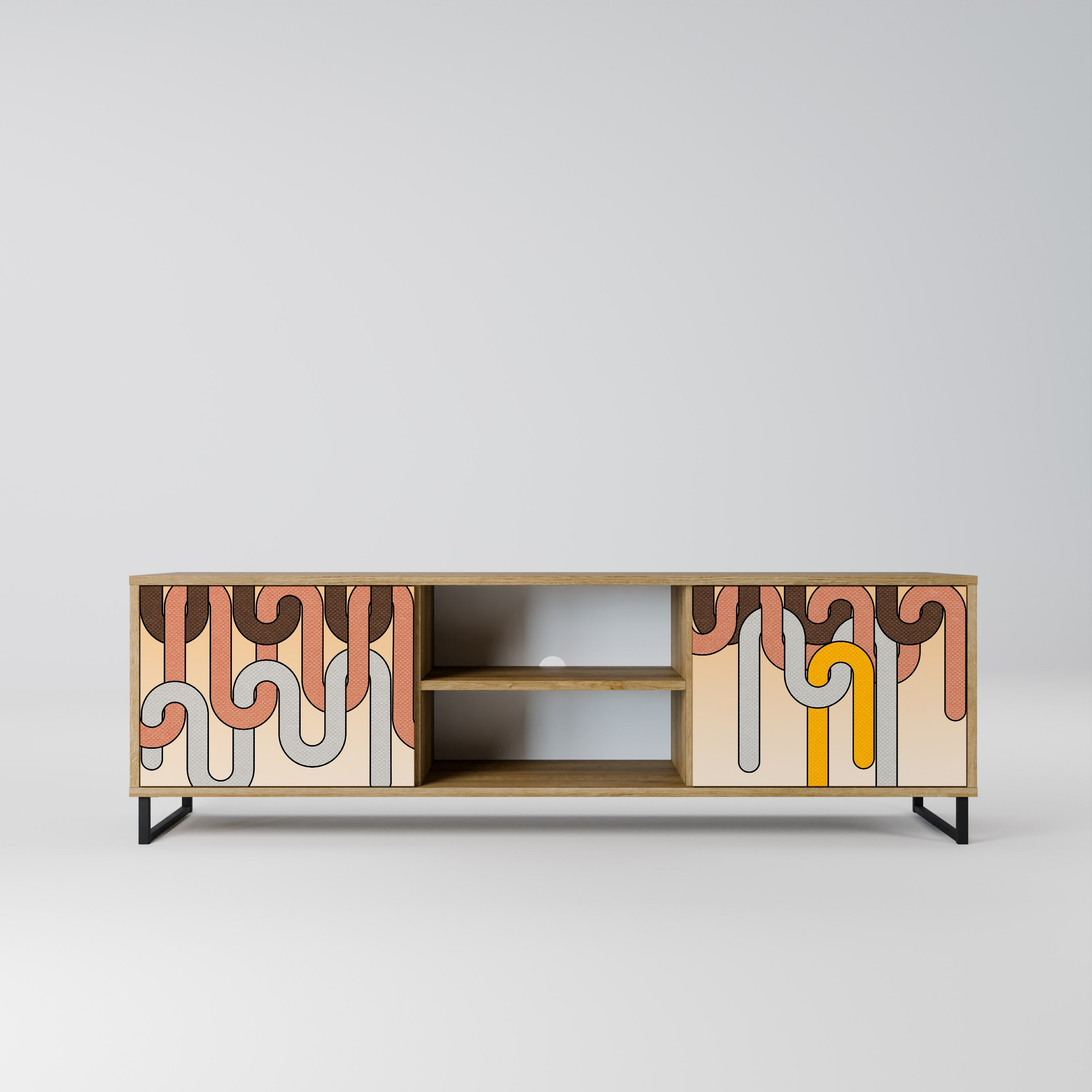 Meuble TV 2 portes COLORFUL STRINGS effet chêne