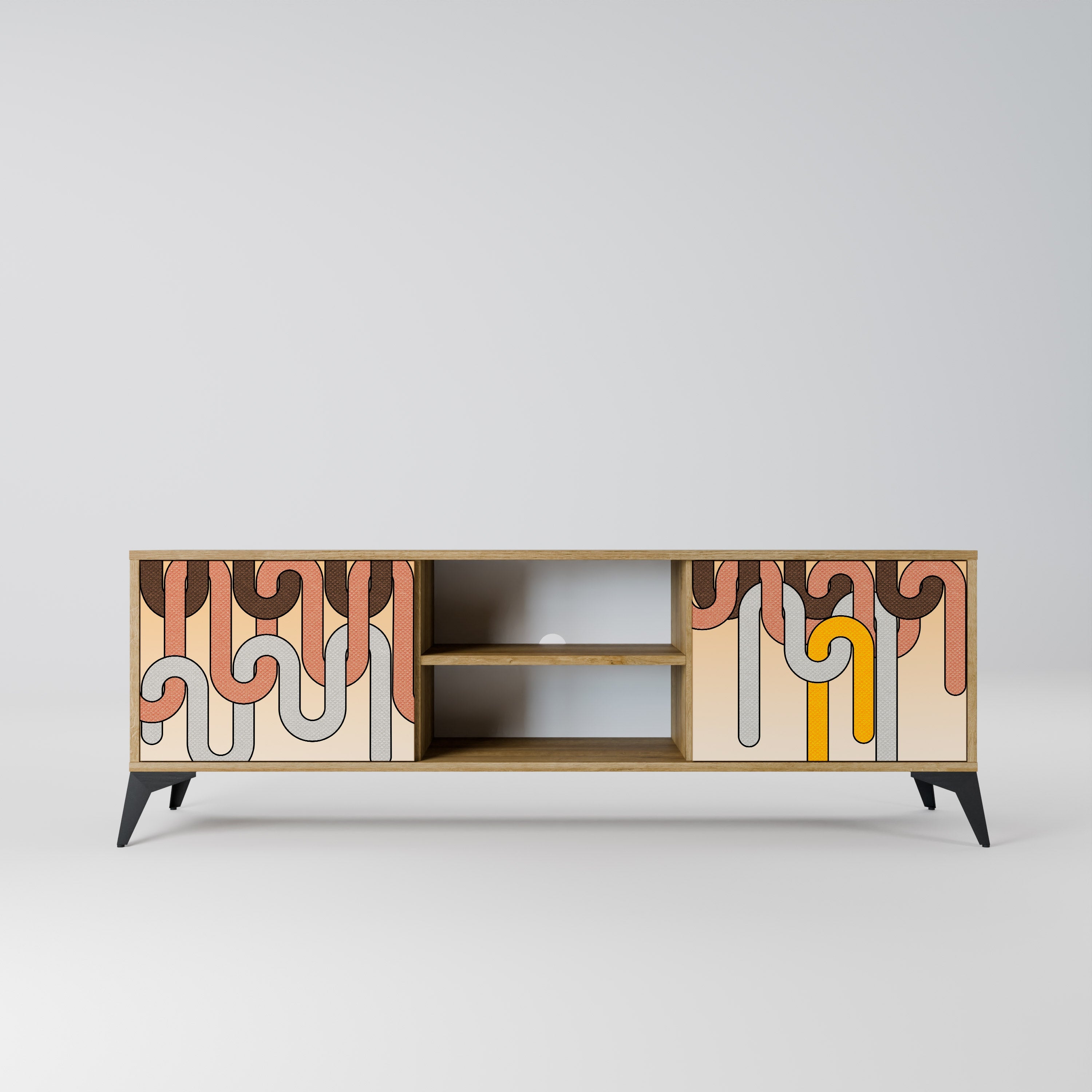 Meuble TV 2 portes COLORFUL STRINGS effet chêne