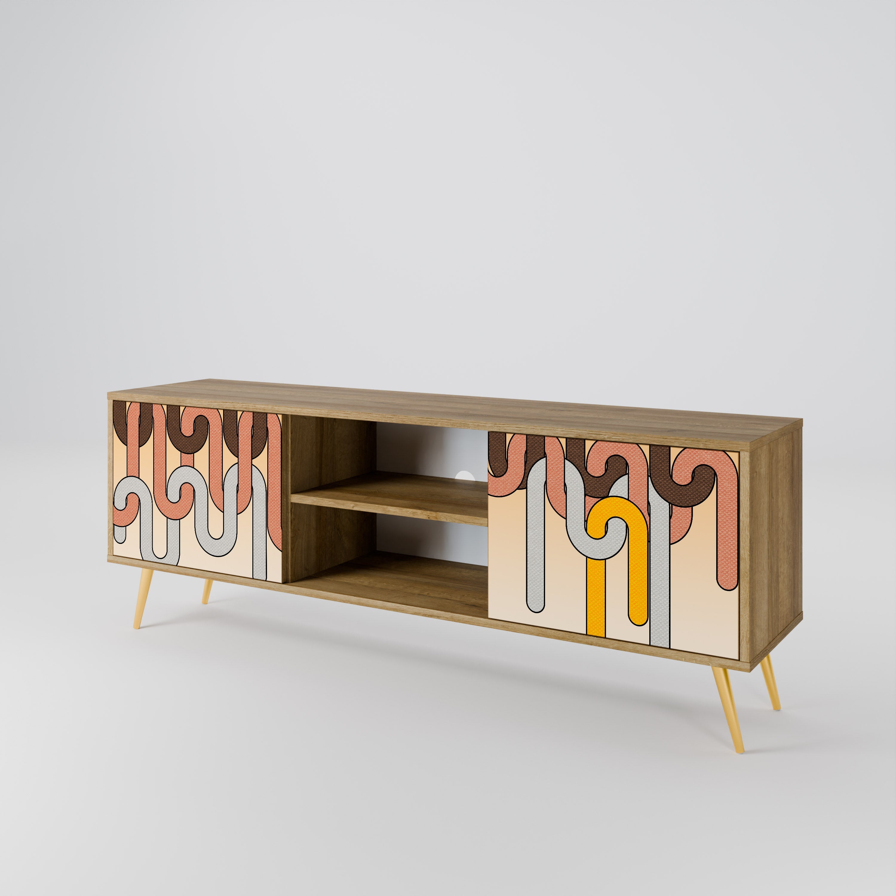 Meuble TV 2 portes COLORFUL STRINGS effet chêne
