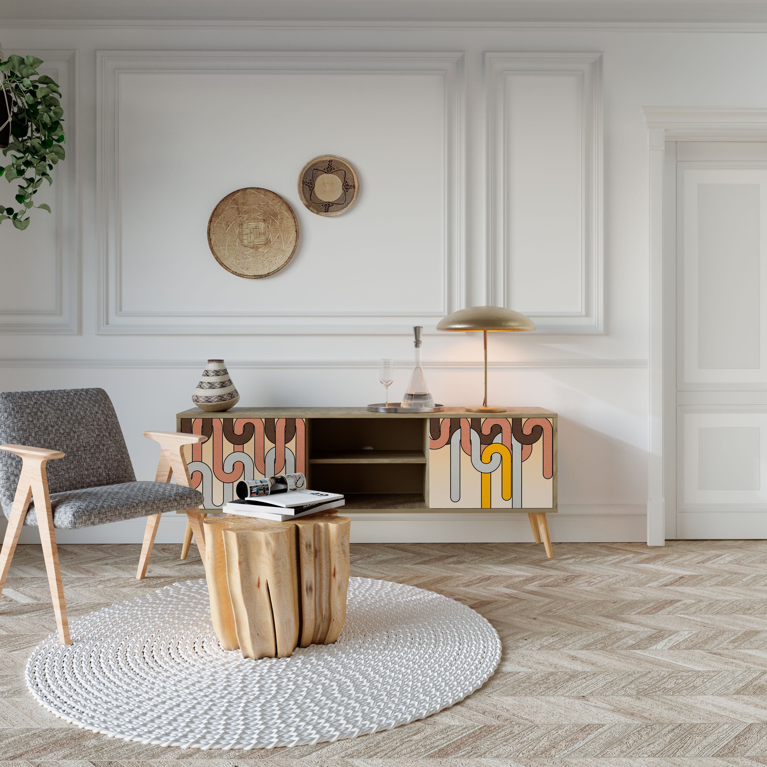 Meuble TV 2 portes COLORFUL STRINGS effet chêne