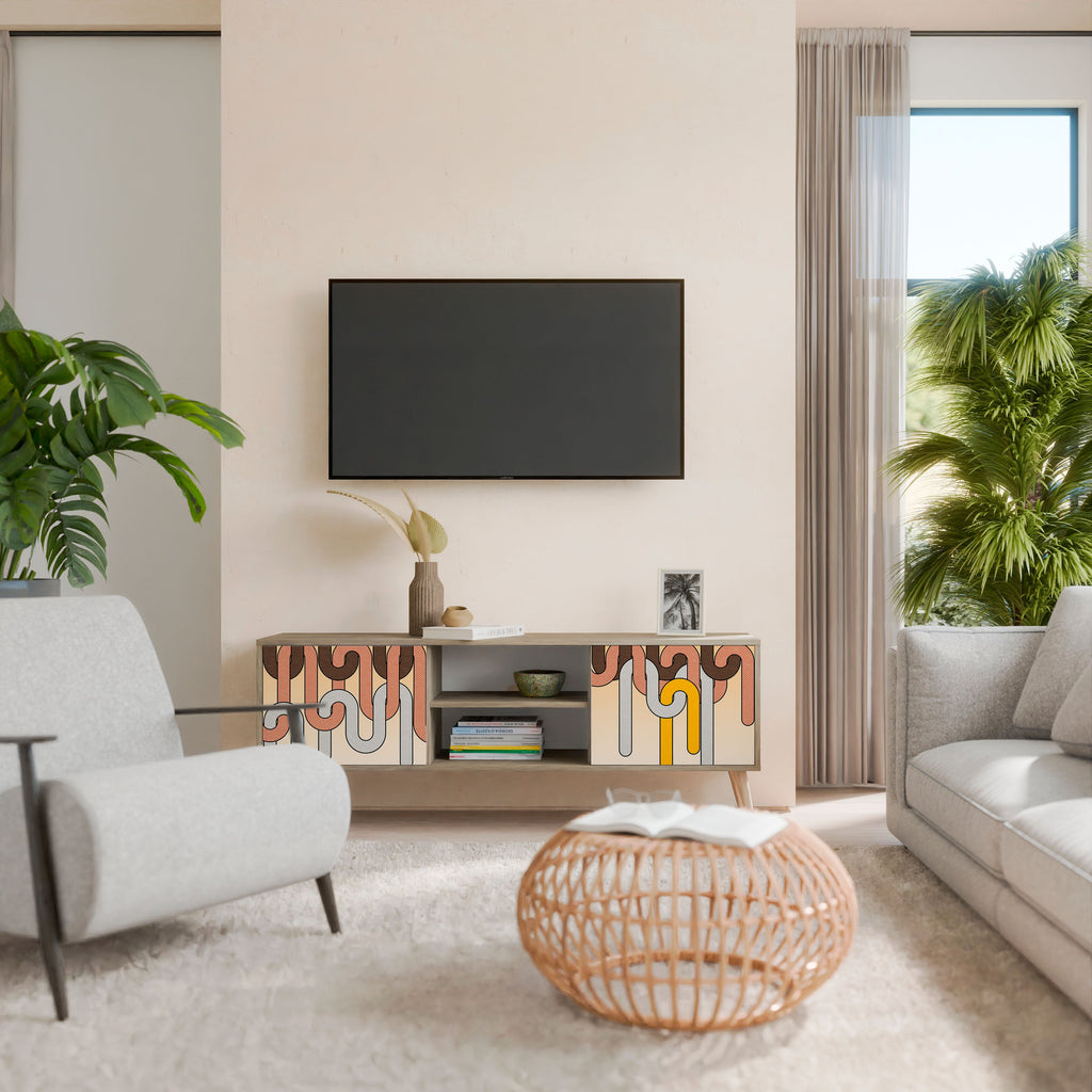 Meuble TV 2 portes COLORFUL STRINGS effet chêne