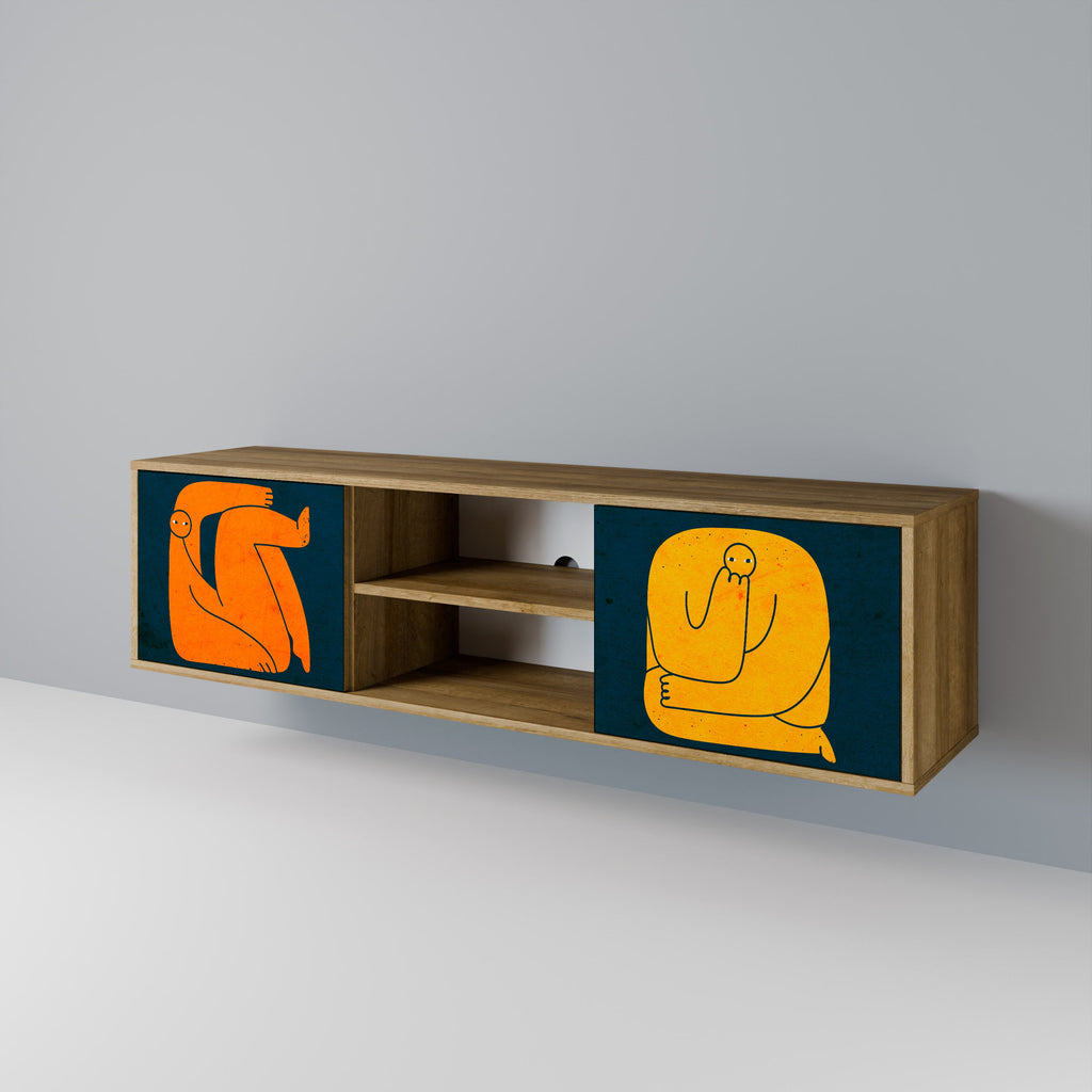 Meuble TV 2 portes TOGETHER MAIS SÉPARÉMENT effet chêne