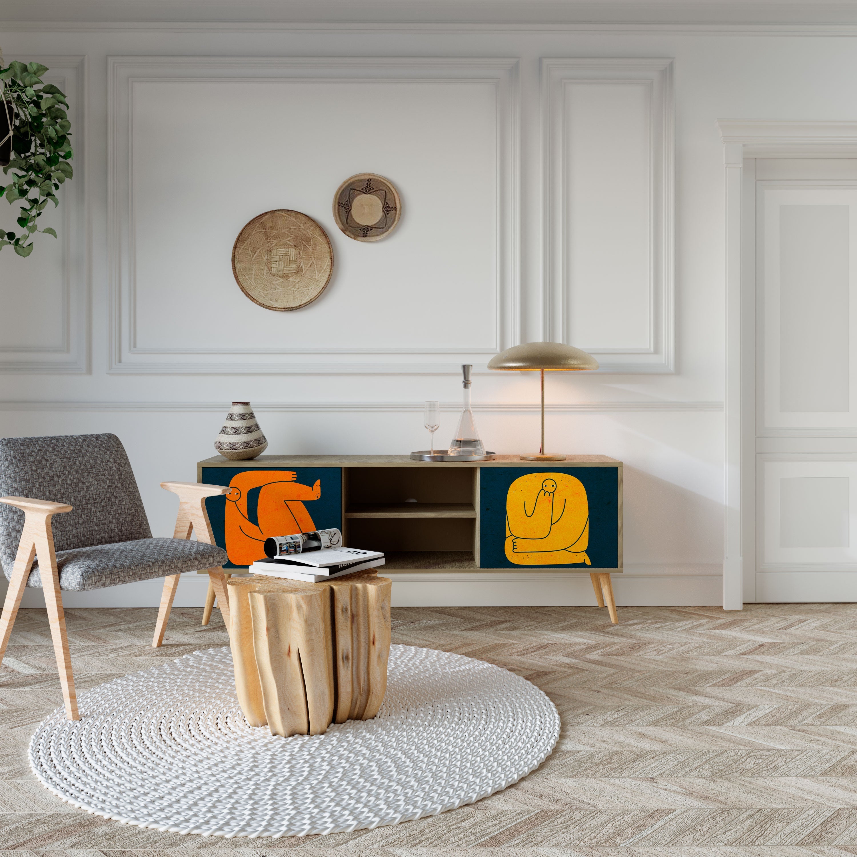 Meuble TV 2 portes TOGETHER MAIS SÉPARÉMENT effet chêne