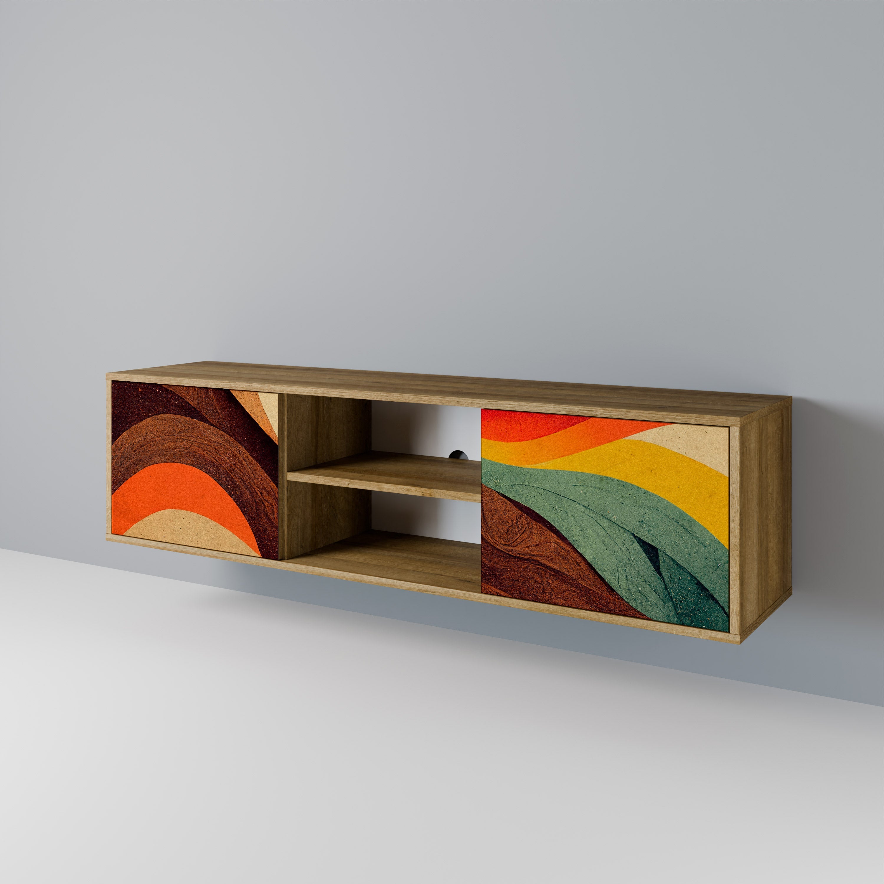 Meuble TV 2 portes COLORFUL STRANDS effet chêne