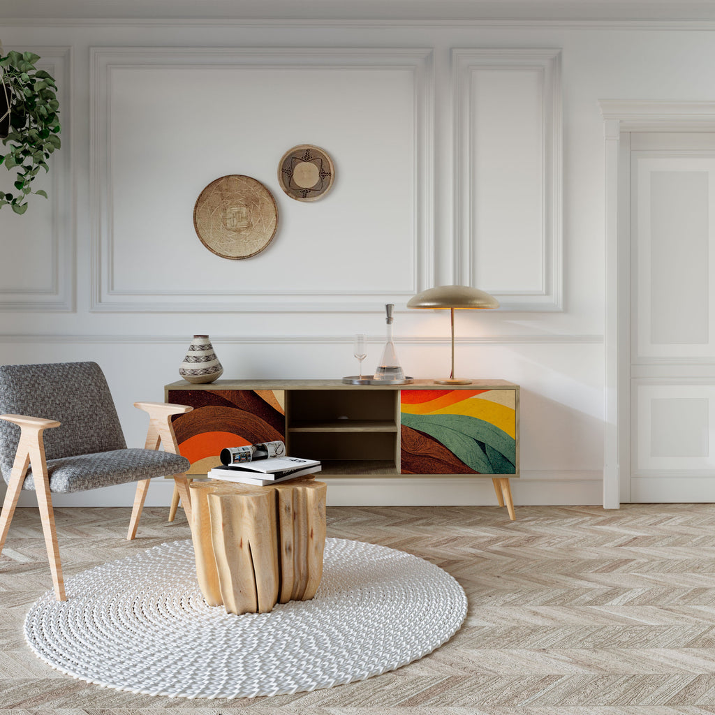 Meuble TV 2 portes COLORFUL STRANDS effet chêne