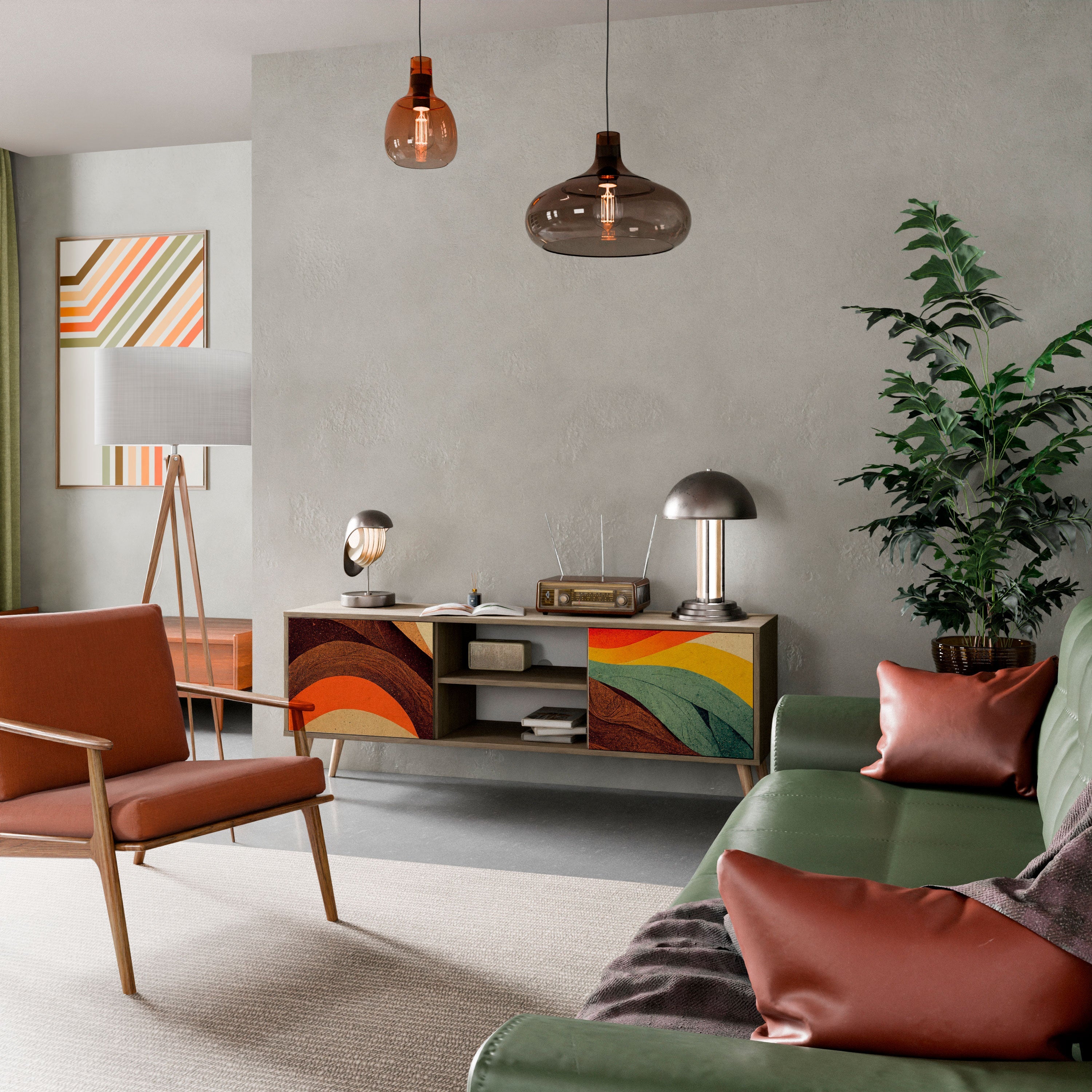 Meuble TV 2 portes COLORFUL STRANDS effet chêne