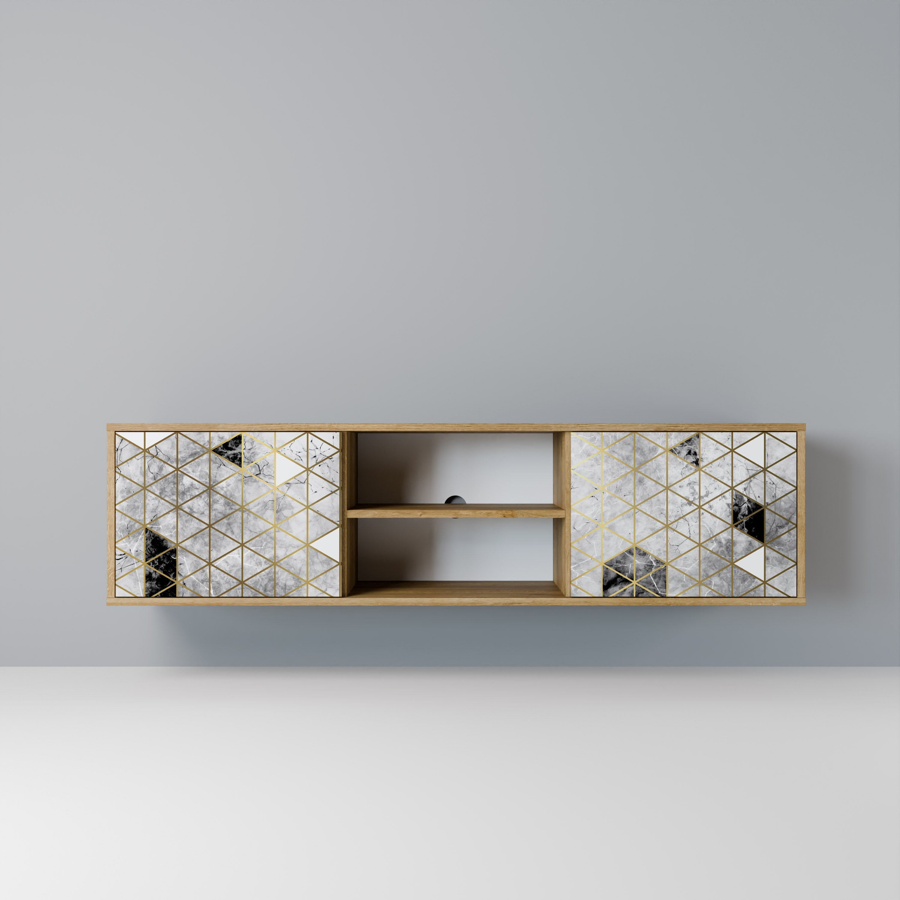 Meuble TV 2 portes ASHEN ARIA effet chêne