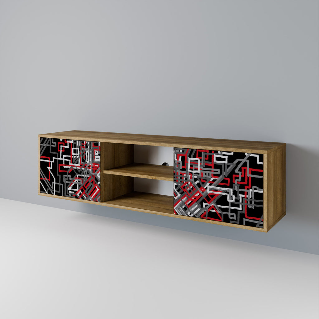 Meuble TV 2 portes BROKEN LINES effet chêne