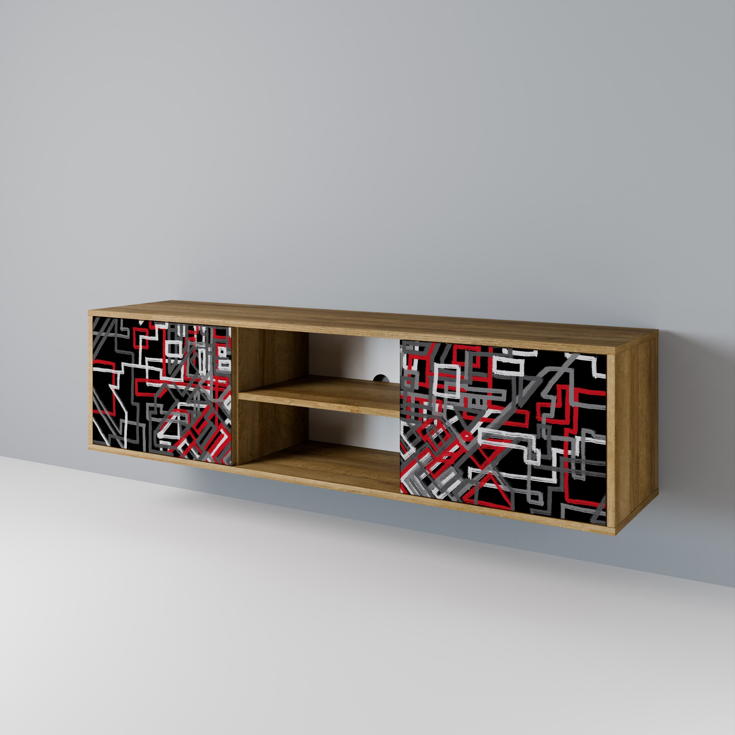 Meuble TV 2 portes BROKEN LINES effet chêne