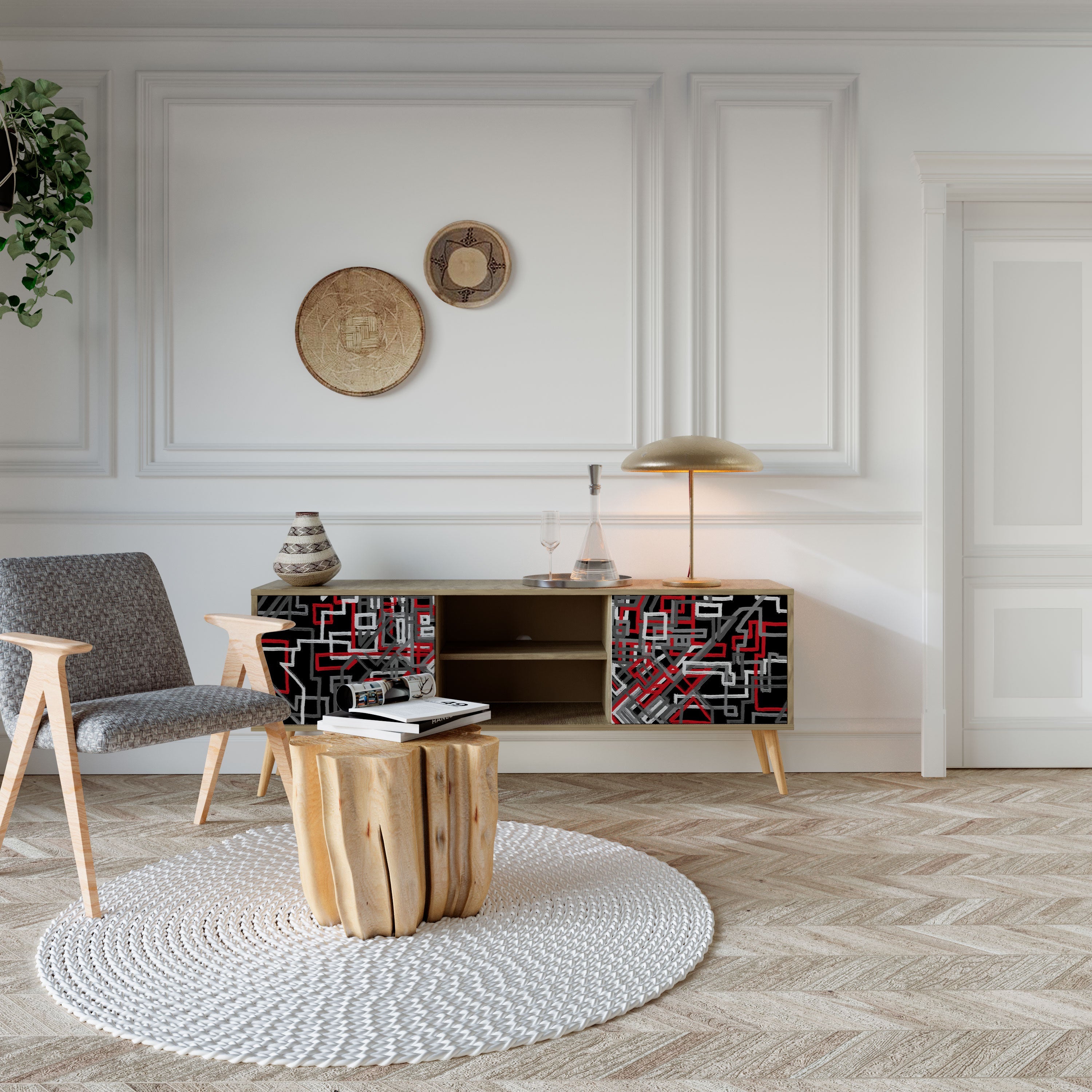 Meuble TV 2 portes BROKEN LINES effet chêne