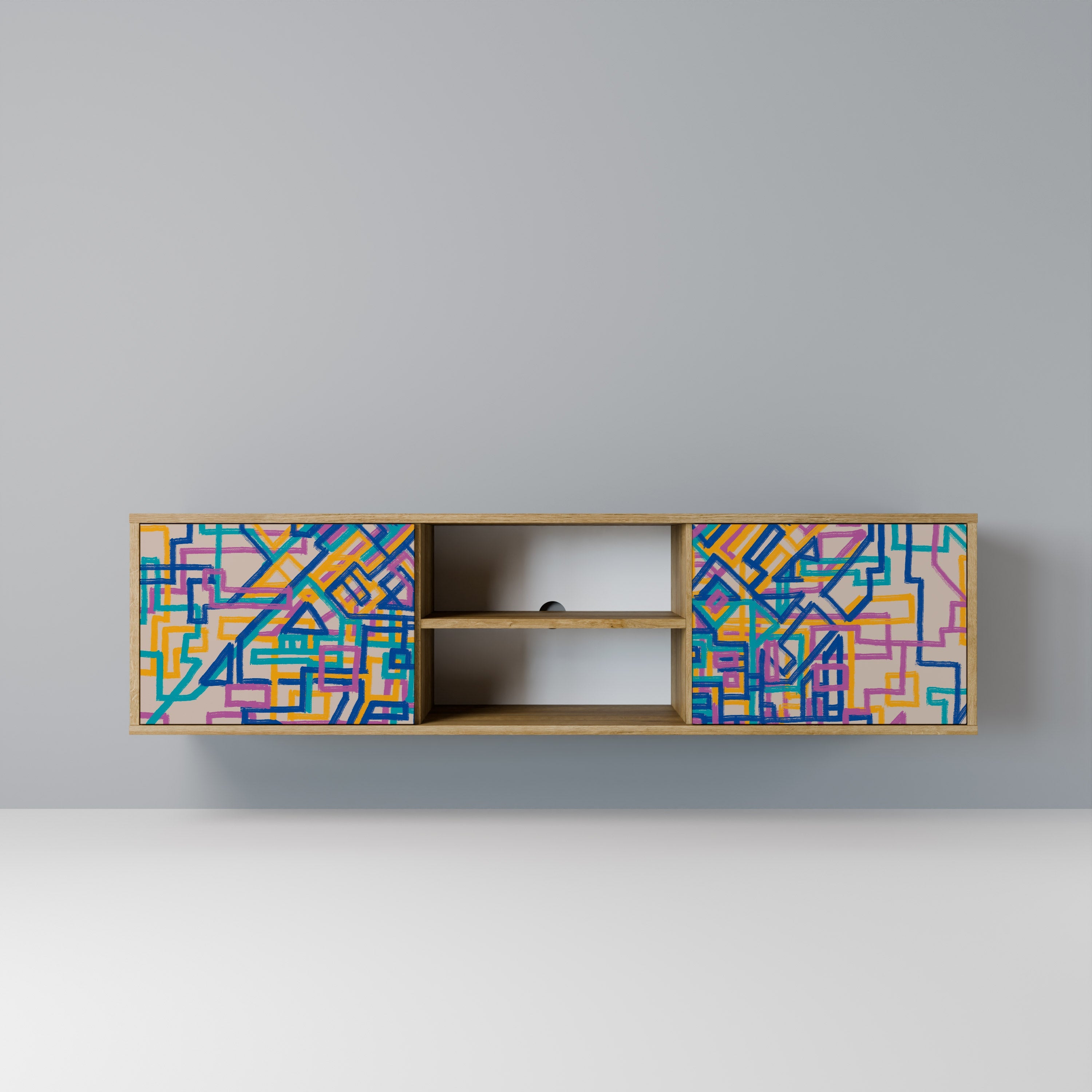 Meuble TV 2 portes MEMORIES MAP effet chêne