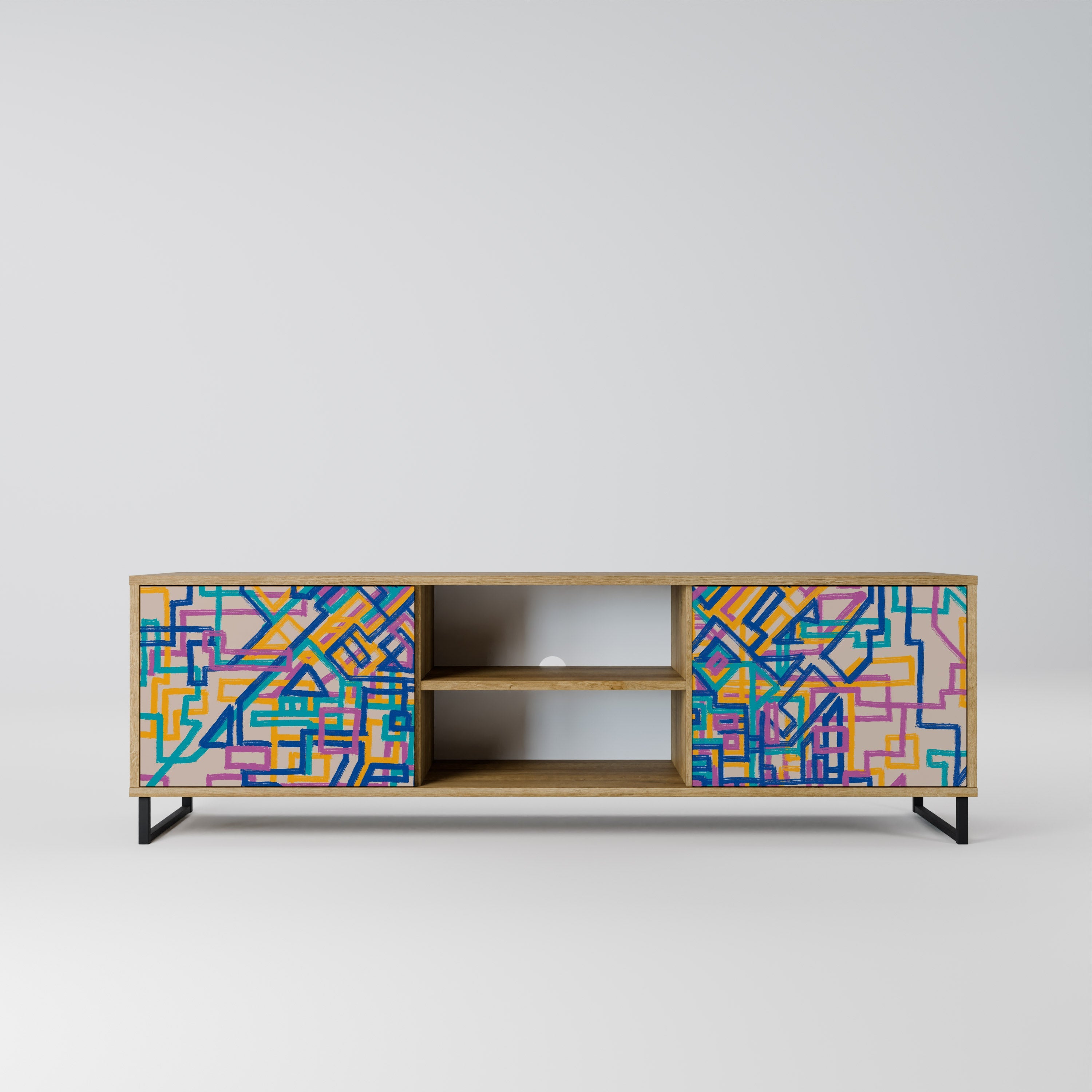 Meuble TV 2 portes MEMORIES MAP effet chêne