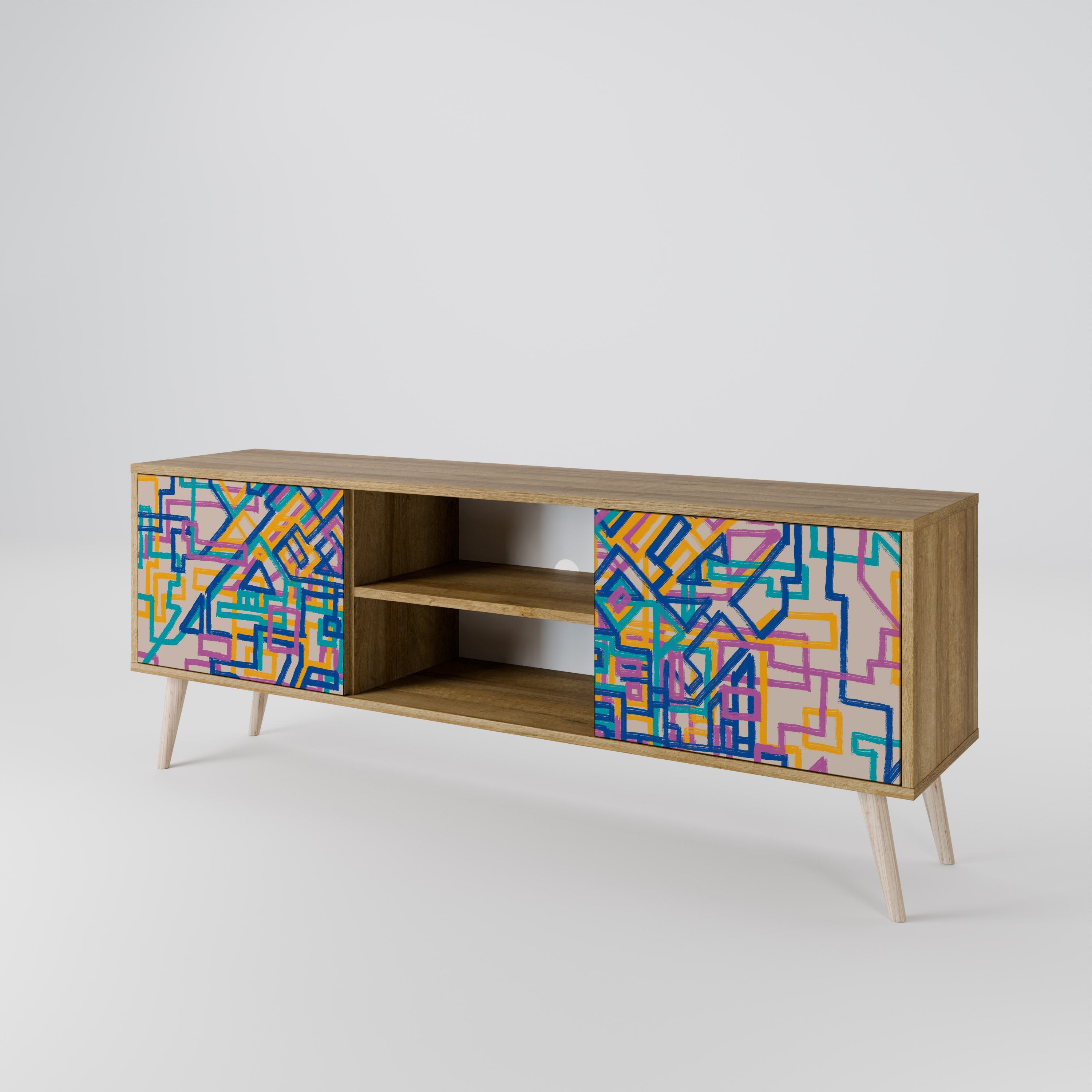 Meuble TV 2 portes MEMORIES MAP effet chêne