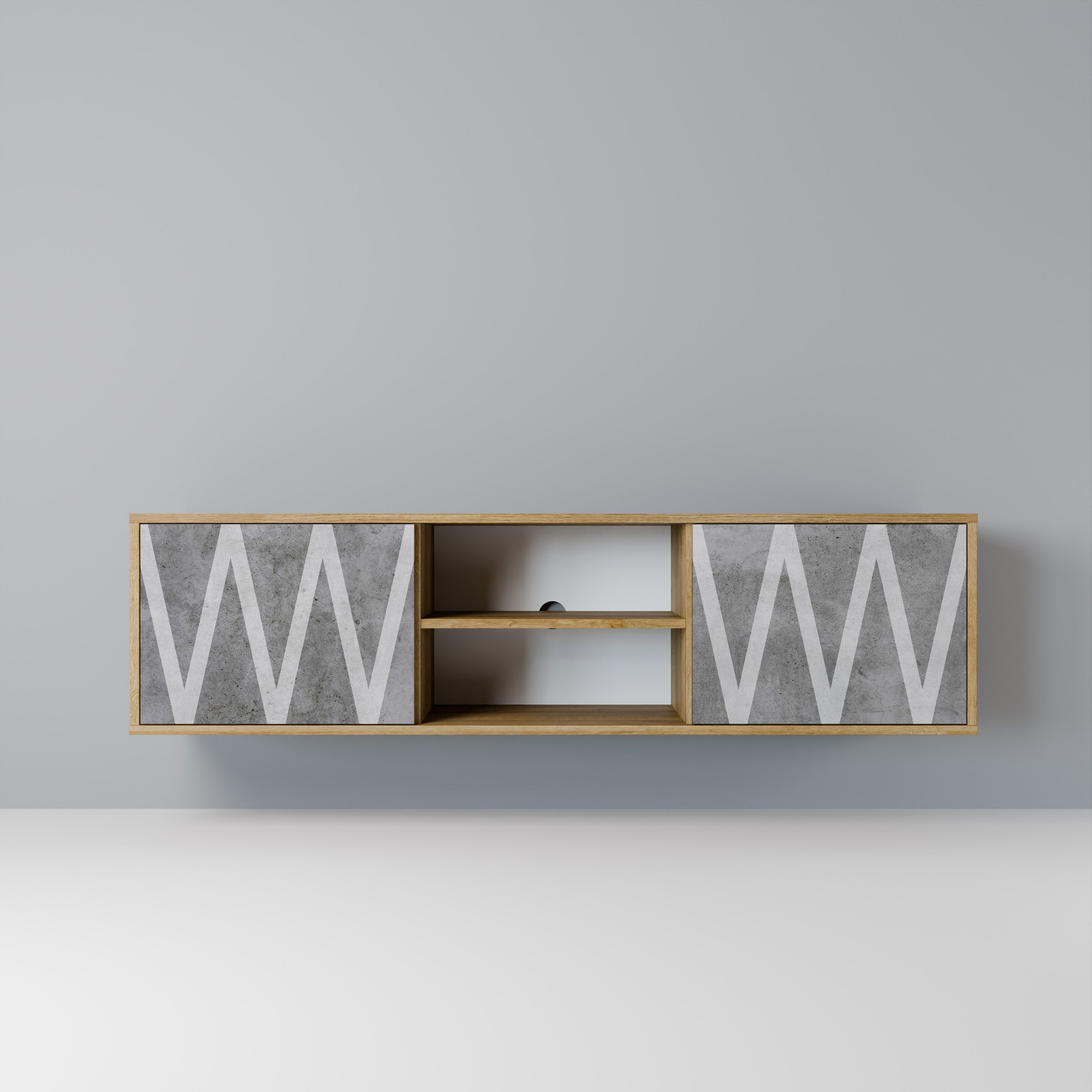 Meuble TV 2 portes SOLID ZIG ZAG effet chêne