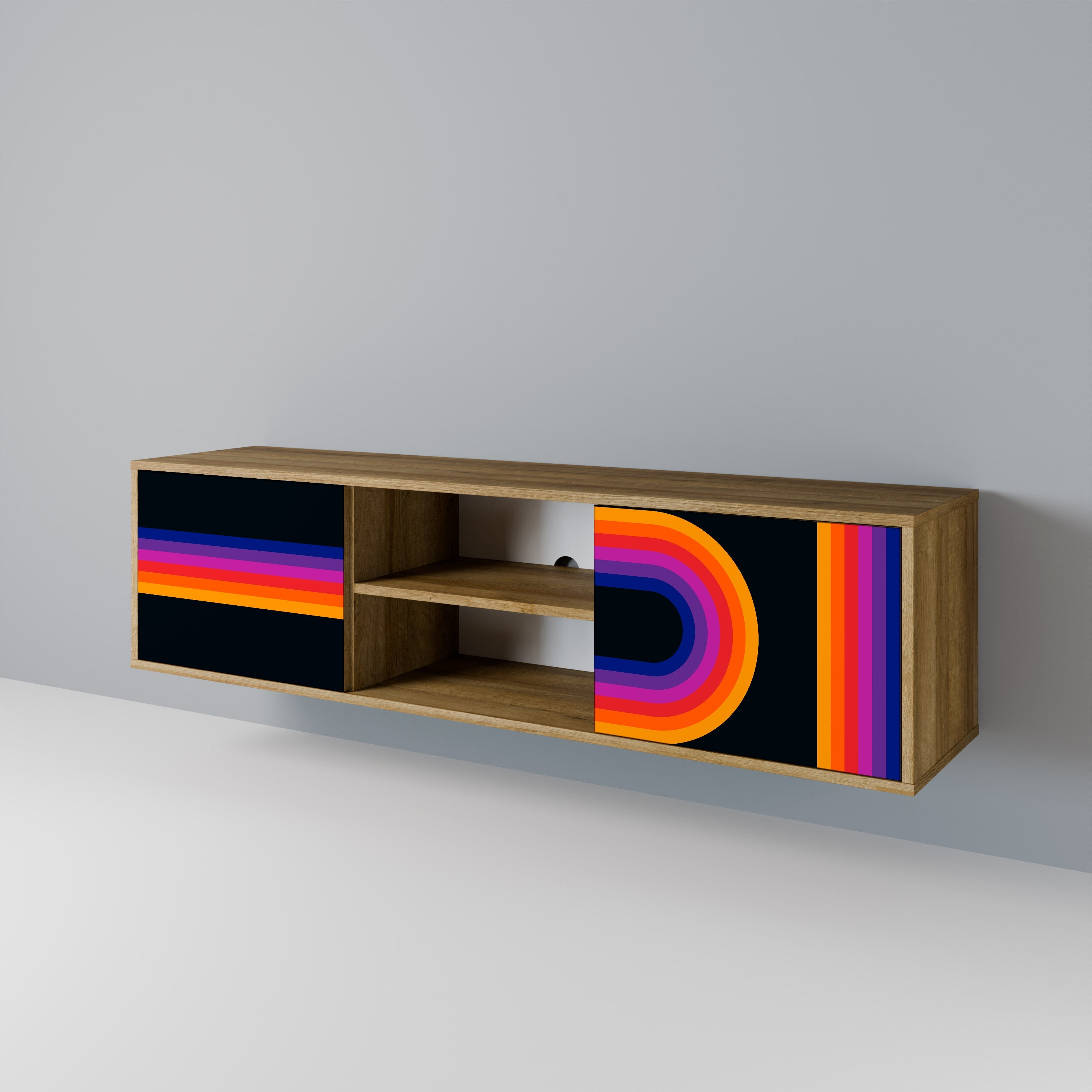Meuble TV 2 portes BLINDED BY THE LIGHTS effet chêne