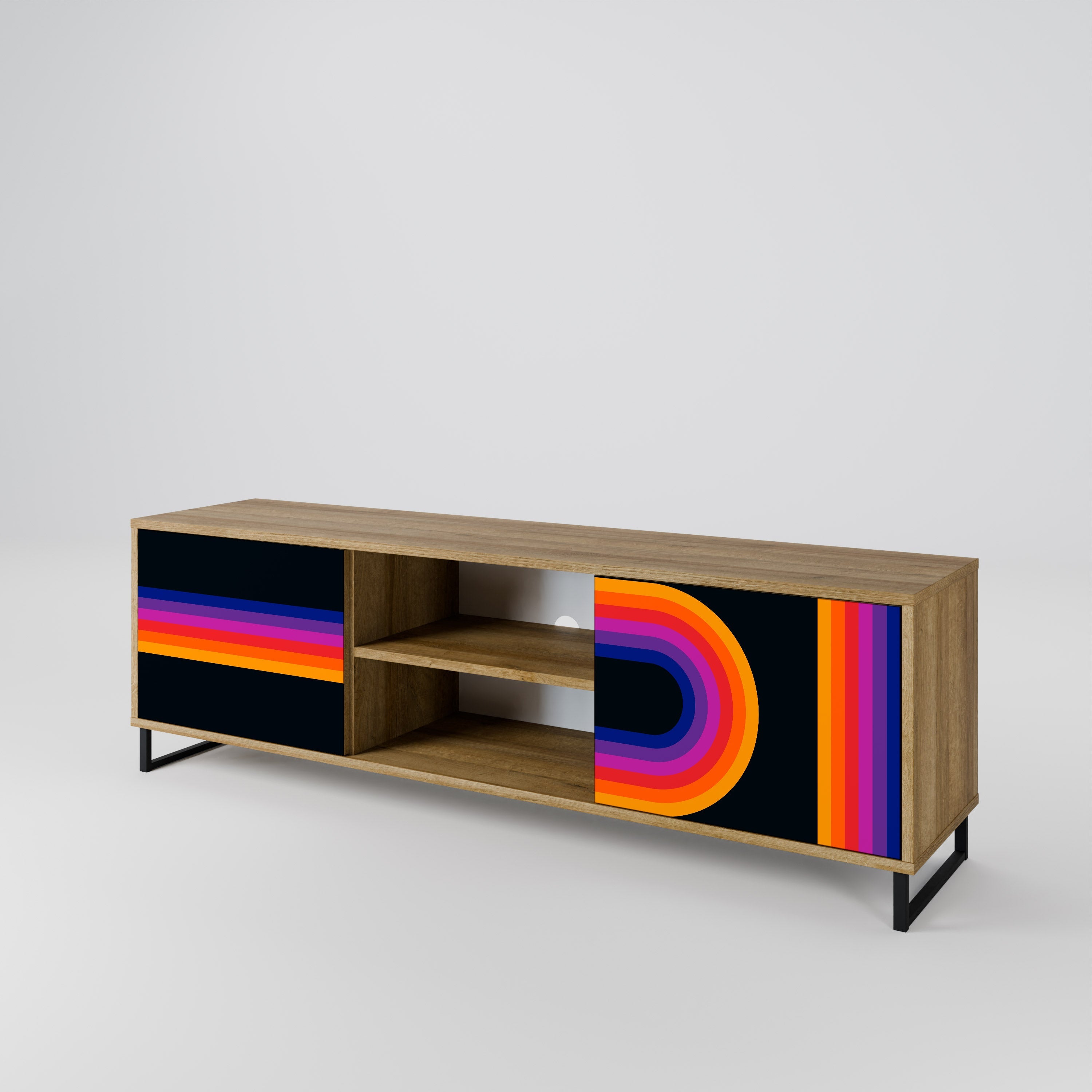 Meuble TV 2 portes BLINDED BY THE LIGHTS effet chêne