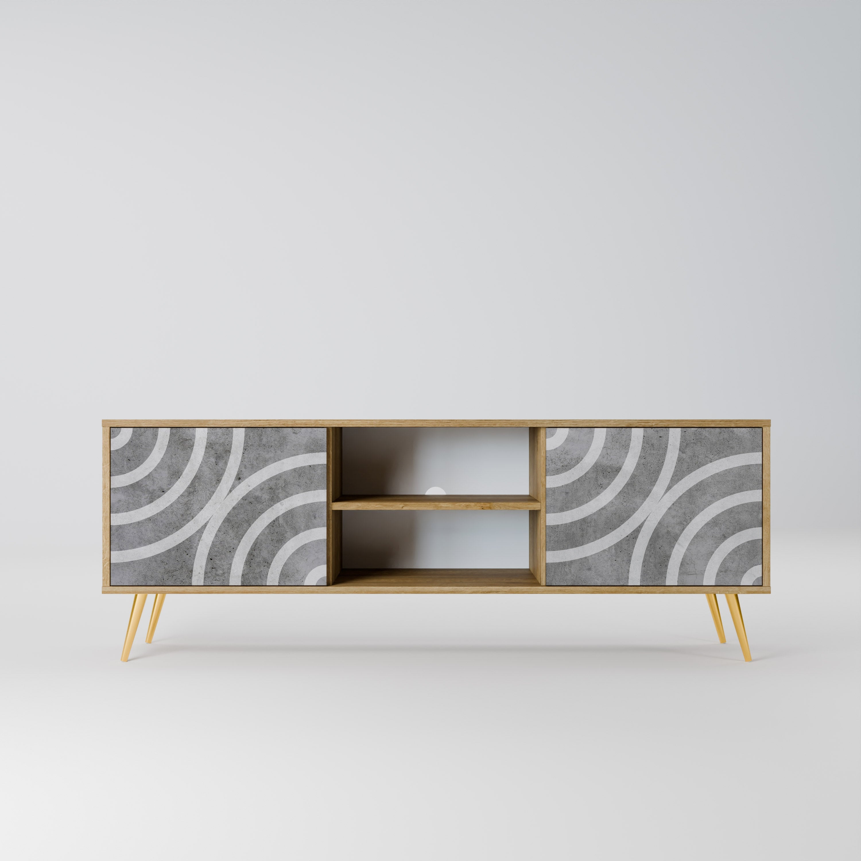 CIRCLE CONCRETE 2-Door TV Stand in Oak Effect