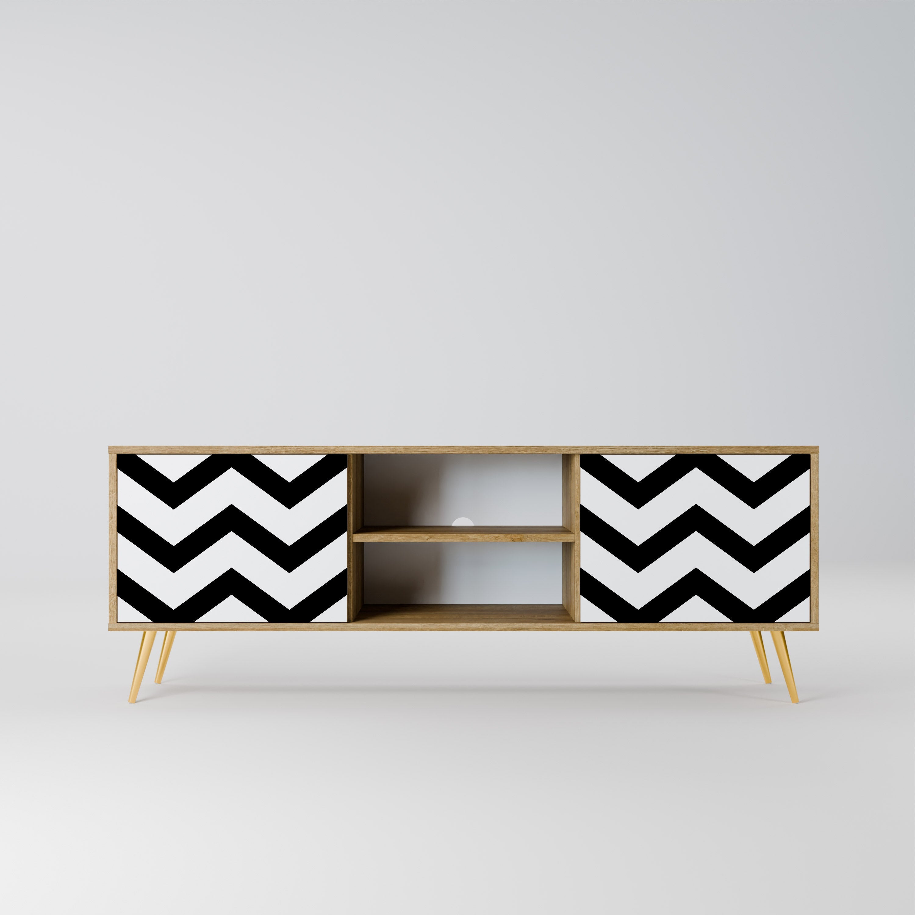 CLASSIC ZIG ZAG 2-Door TV Stand in Oak Effect