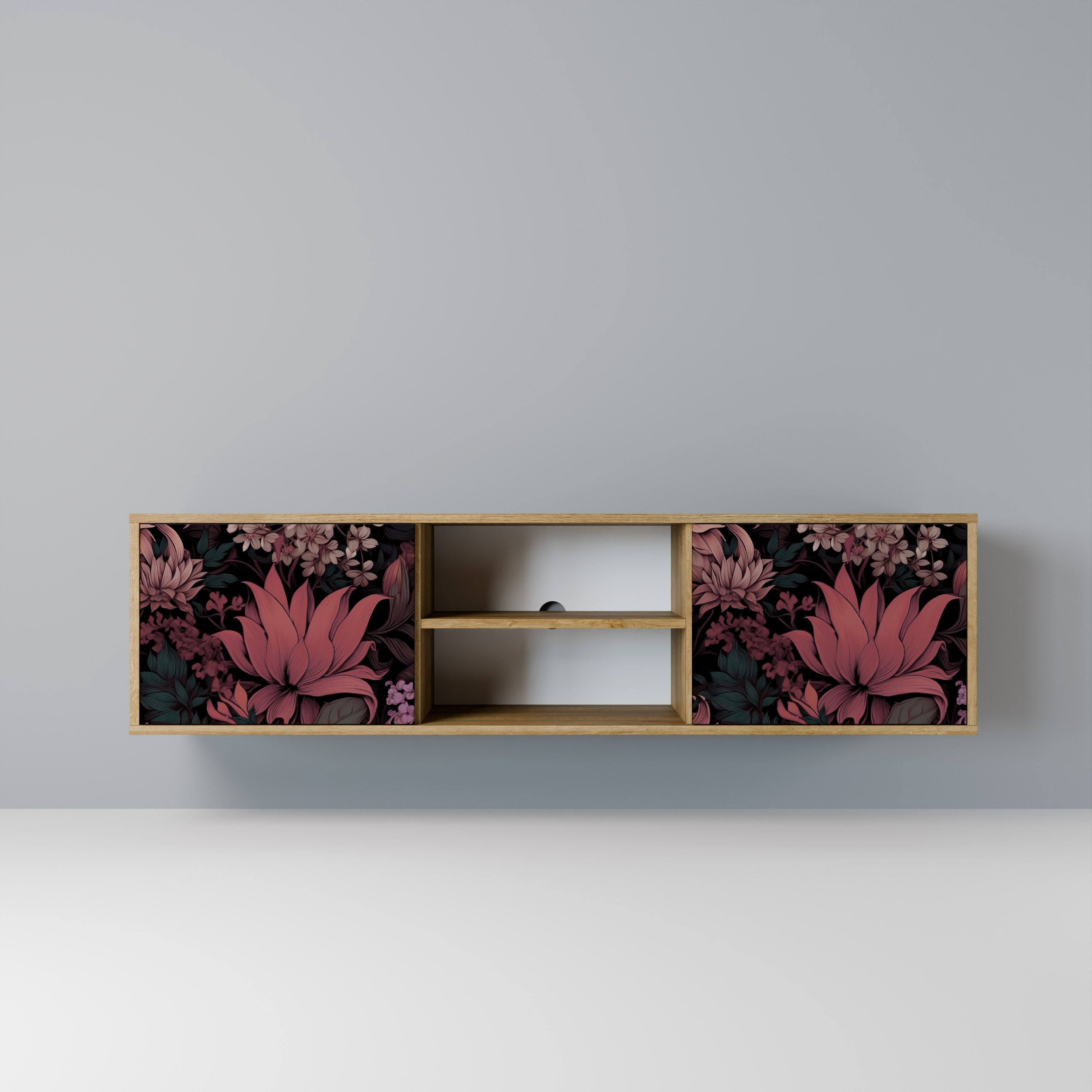 FLORAL WHISPER 2-Door TV Stand in Oak Effect