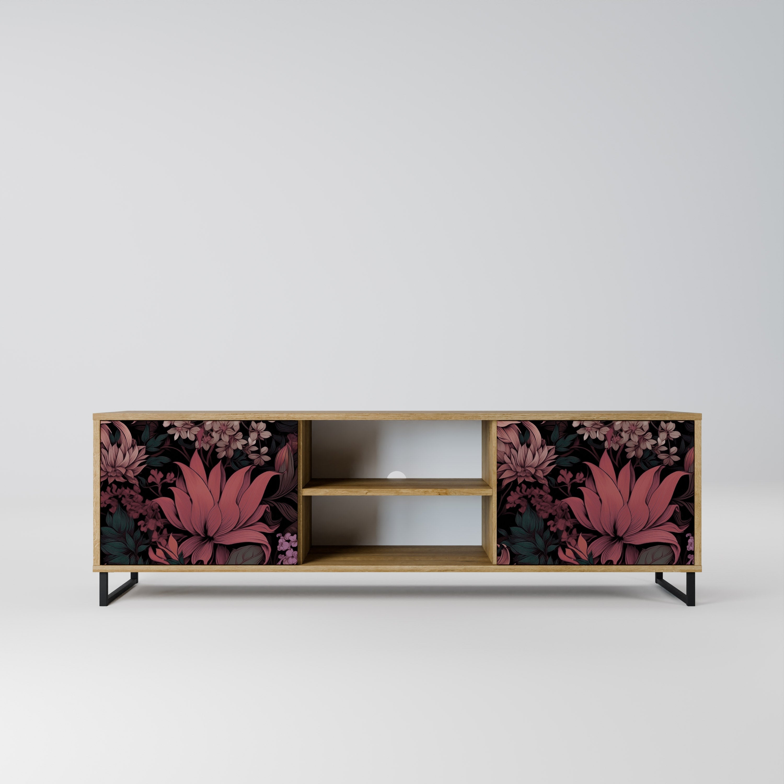 FLORAL WHISPER 2-Door TV Stand in Oak Effect
