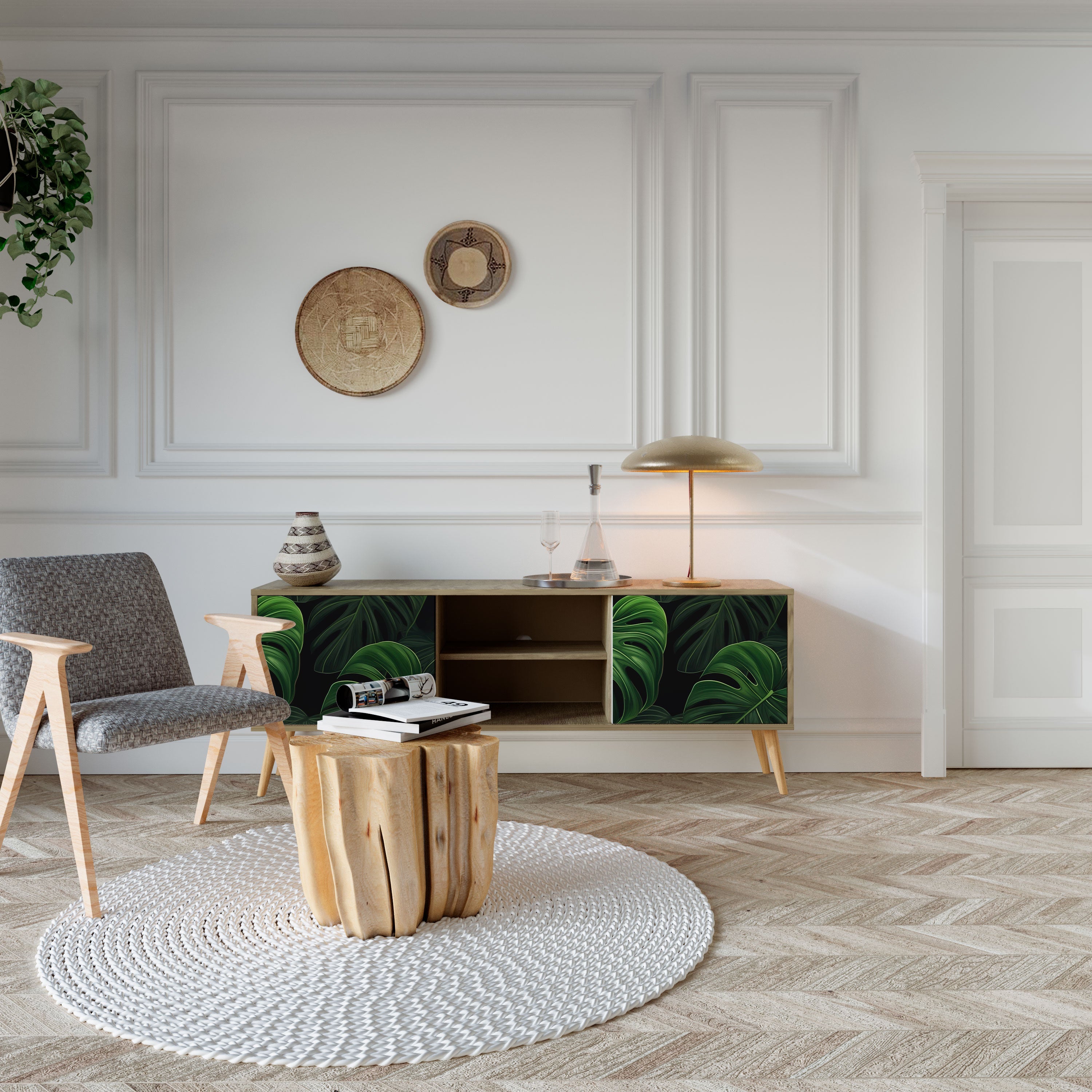 Meuble TV 2 portes INFINITE MONSTERA effet chêne