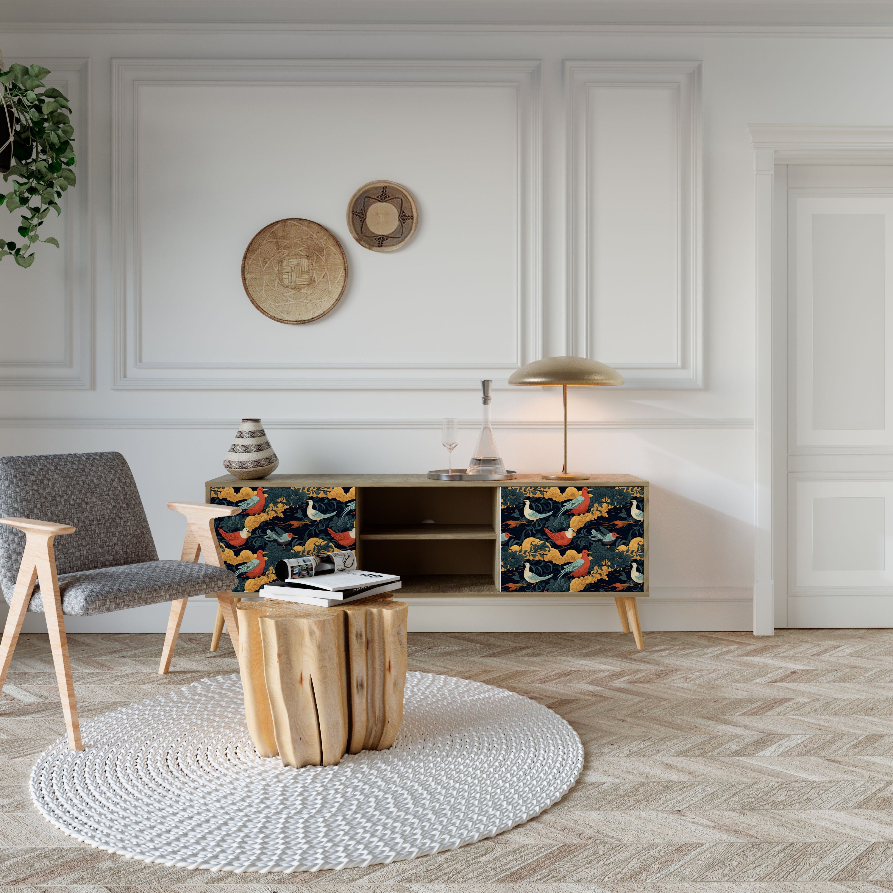 Meuble TV 2 portes FOWLY DAZE effet chêne