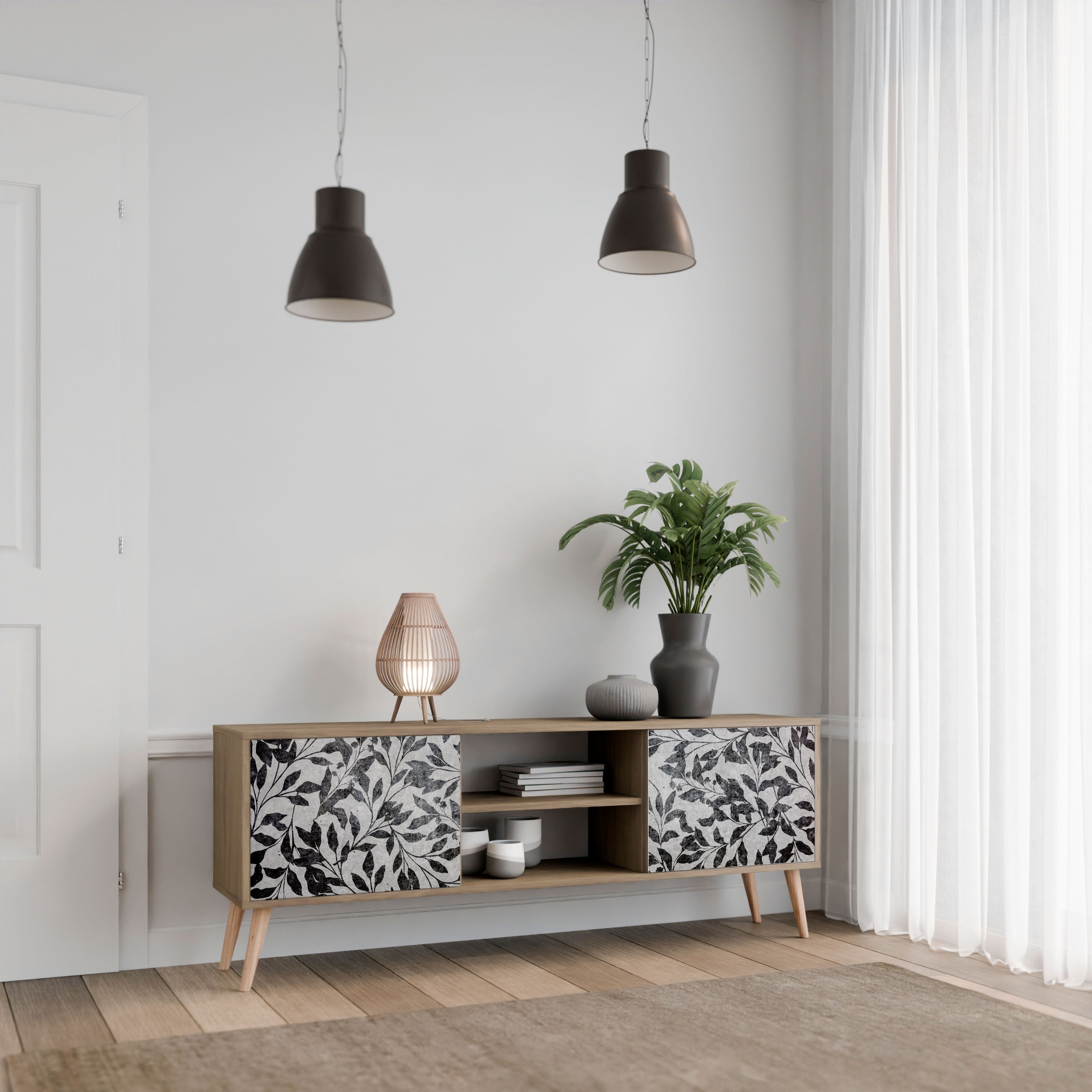 Meuble TV 2 portes CHARCOAL SPROUT effet chêne