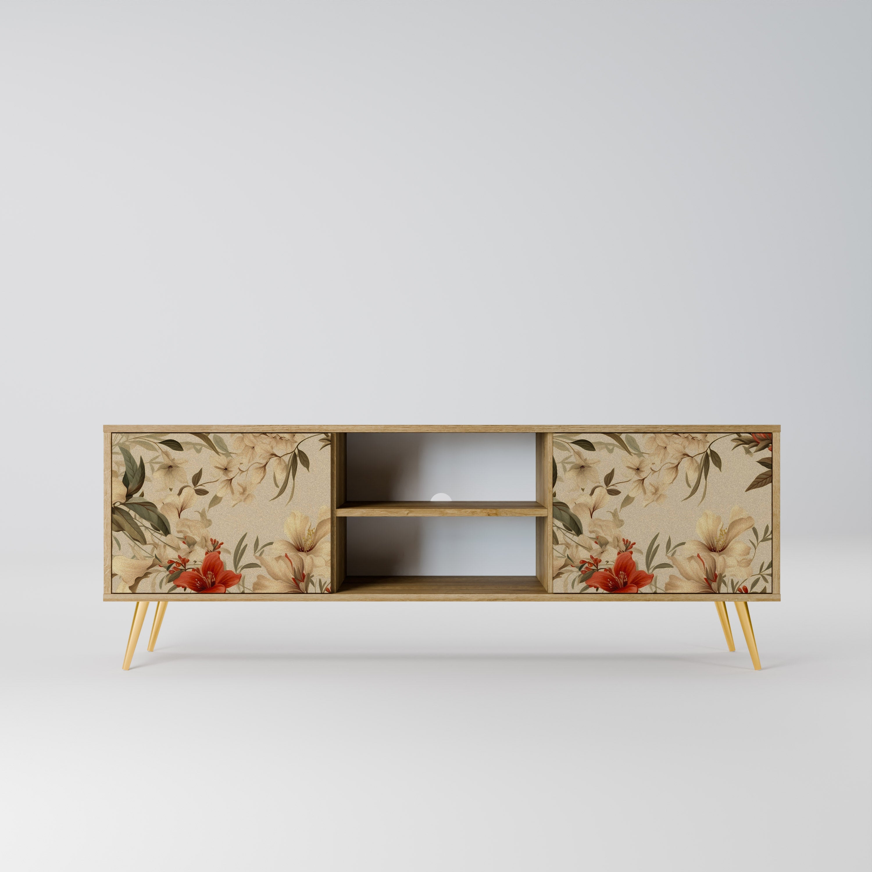 Meuble TV 2 portes BLOOMING HARMONY effet chêne